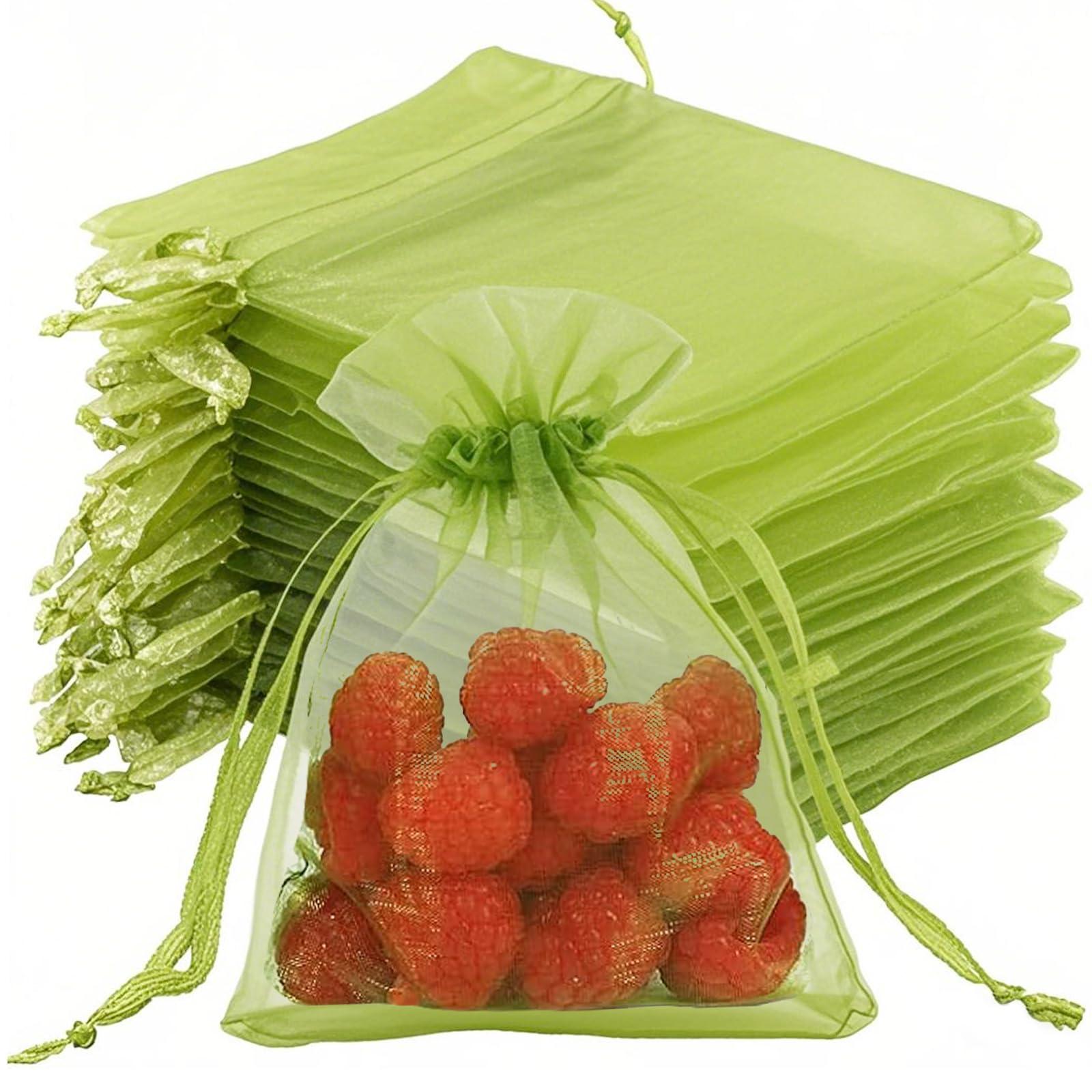 YIChongDan 100pcs Fruit Protection Cover Bags 4x6 inch Fruit Netting - Drawstring Mesh Protectors Bags Pest Barrier for Strawberry Blueberry Small Fruit Vegetables