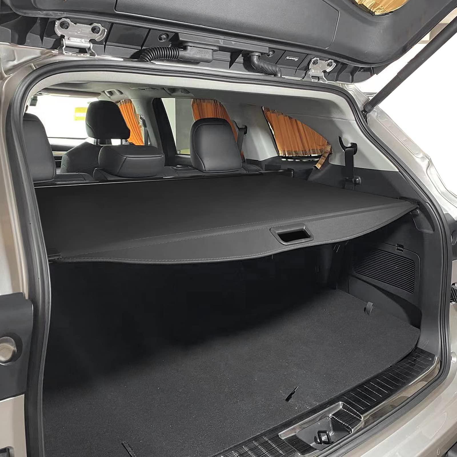 IKON MOTORSPORTS, Rear Cargo Cover Compatible with 2020-2025 Toyota Highlander, Retractable Rear Trunk Security Cargo Cover Luggage Shade Black PVC & ABS & Aluminum Canvas Texture Style, 2021 - Image 3