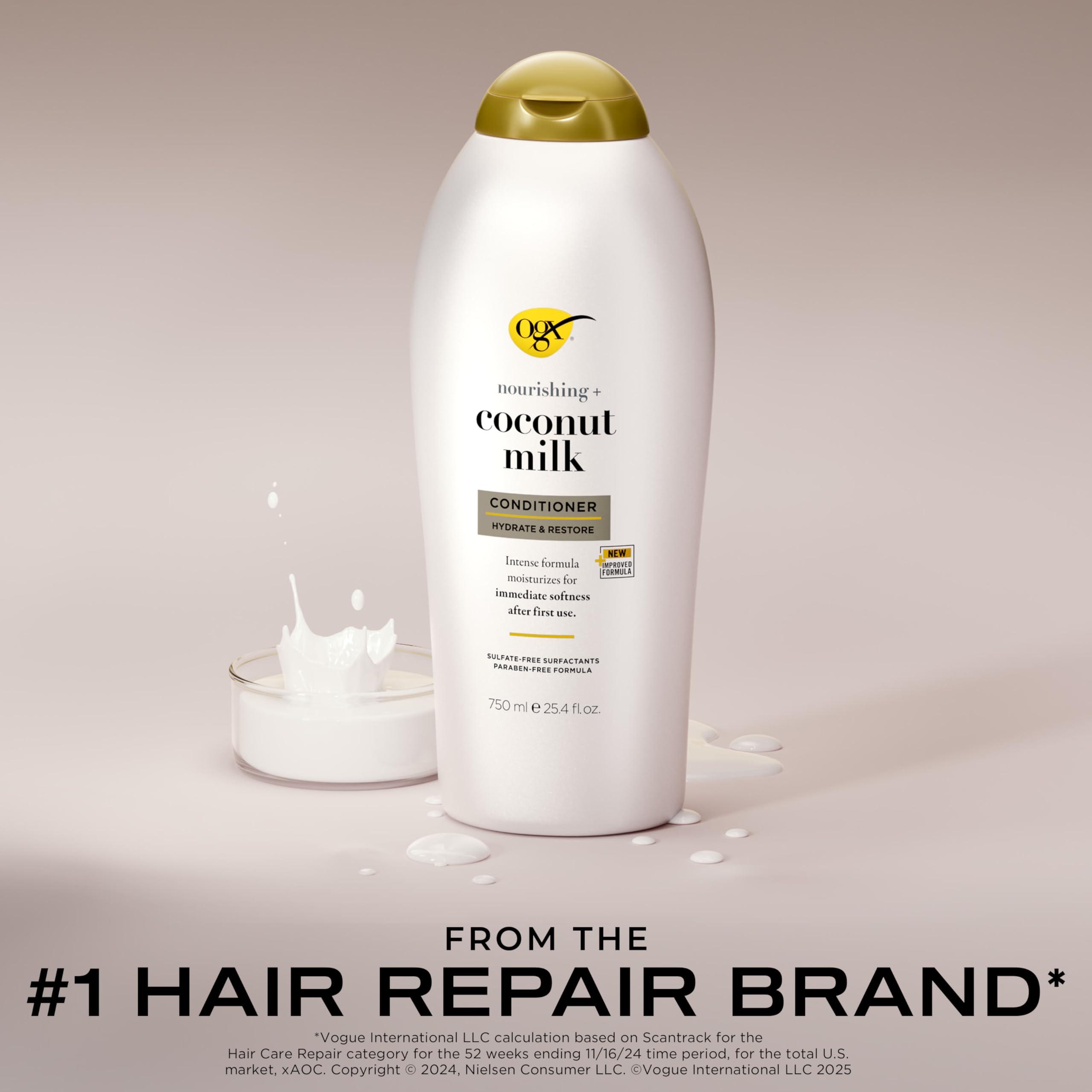 OGX Nourishing + Coconut Milk Conditioner, Hydrating & Restoring Conditioner Moisturizes for Soft Hair After the First Use, Paraben-Free, Sulfate-Free Surfactants, 25.4 fl. oz - Image 2