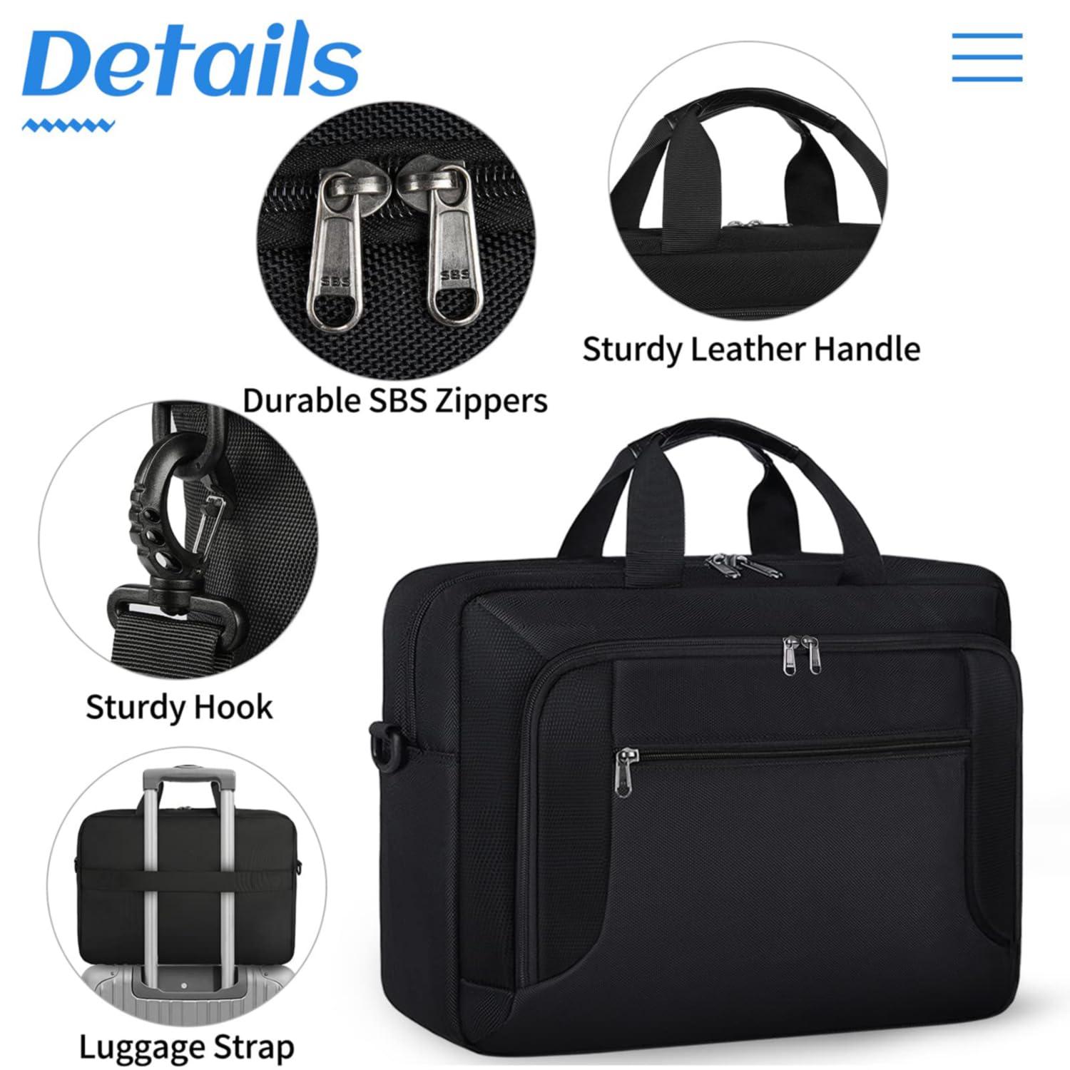 Laptop Bag 17.3 Inch Laptop Briefcase Large Waterproof Laptop Case for Men Women Business Office Work Computer Bag 17 Inch Adjustable Shoulder Messenger Bag, Black - Image 5