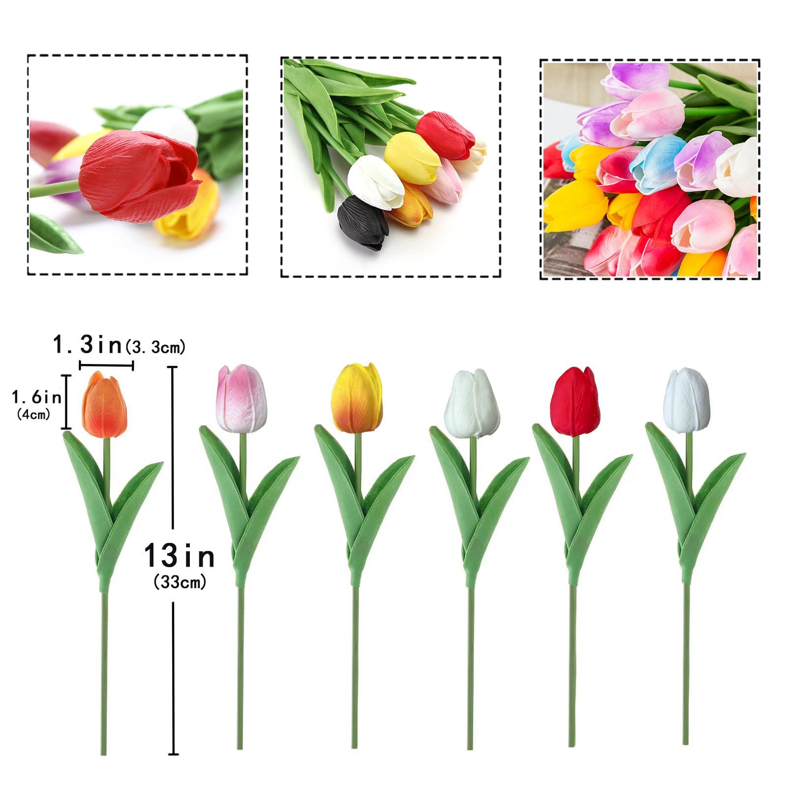 Fodofodo 15PCS Artificial Tulips Flowers,Real Touch 14" Silk Fake Tulips,Bulk Fake Flowers,Faux Flowers,Artificial Flowers for Home Kitchen Office Dining Room Wedding Decorations (Colorful) - Image 2