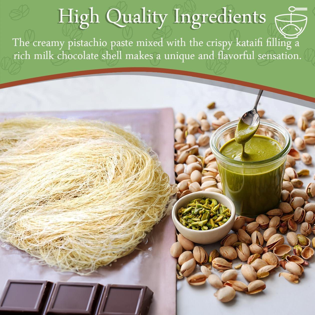 Dubai Chocolate Bar Pistachio Knafeh - Luxury Rich Milk Chocolate, Individually Wrapped Fresh, Premium Pistachio Cream Kataifi Filling (1 Pack) - Image 5