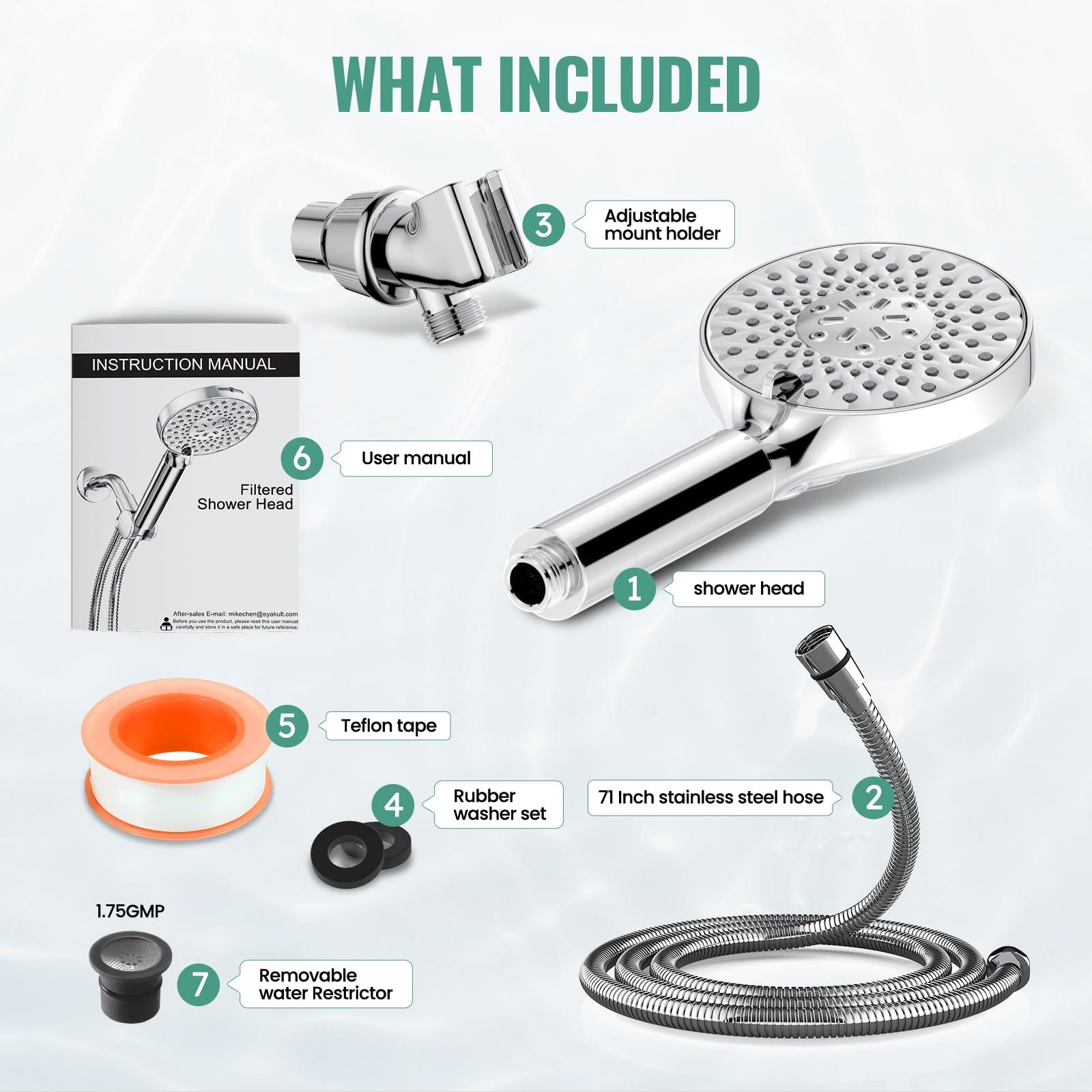 Filtered Shower Head with Handheld, High Pressure 9 Spray Mode Chrome Showerhead with Filters,detachable shower head,Water Softener Filters Beads for Hard Water -Remove Chlorine - Image 9