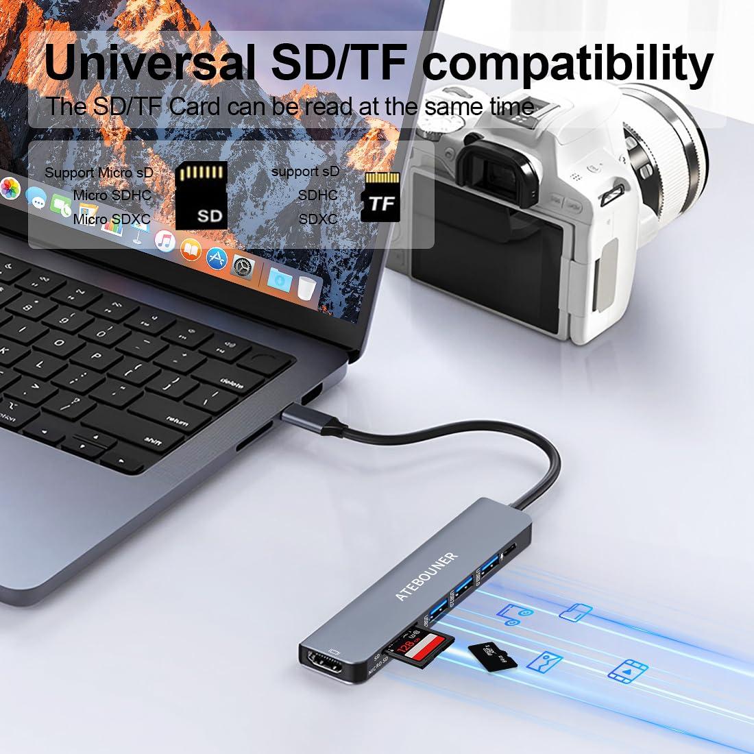 MacBook Adapter Multiport USB c hub multiport Adapter MacBook USB Adapter USB hub USB c 7 in 1 usbc dongle with 4K HDMI 100W PD USB 3.0 hub with sd Card Reader usbc hub USB Adapter for MacBook Air - Image 4