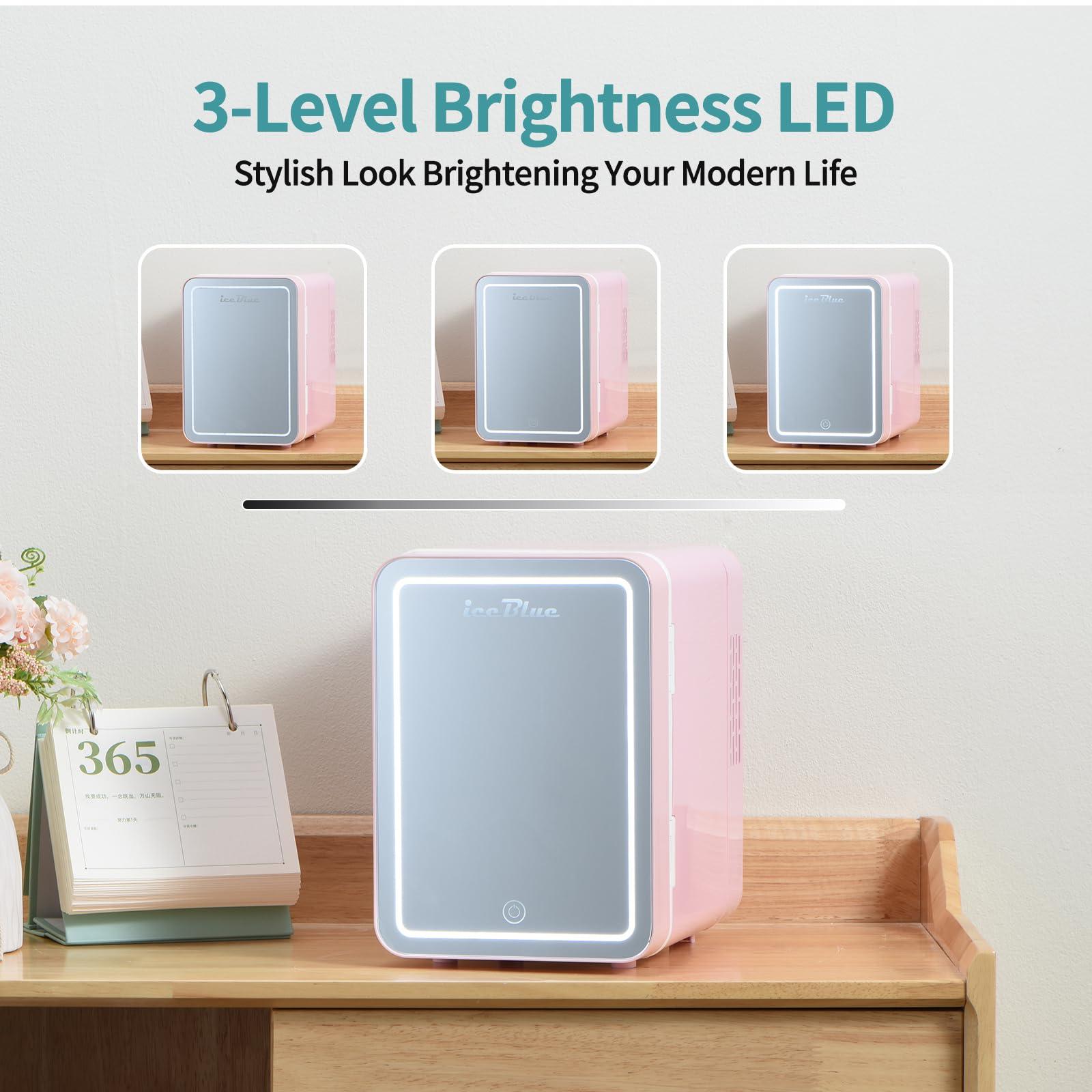 Iceblue Skincare Fridge with Dimmable LED Light Mirror, 4L Compact Makeup Refrigerator for Bedroom, Car, Office & Dorm, Pink Mini Fridge for Beauty Essentials & Beverages(Pink) - Image 6