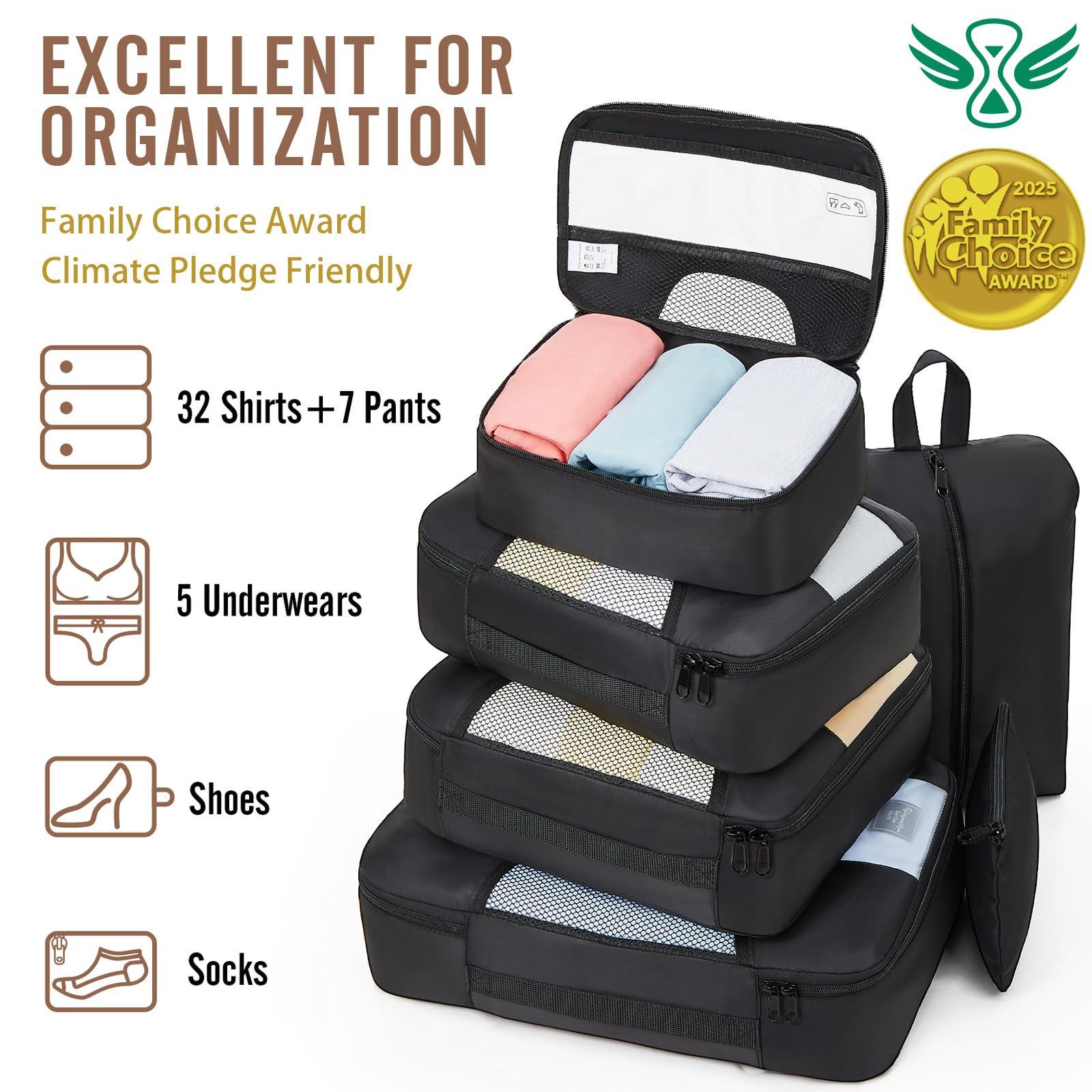 Veken 8 Set Packing Cubes for Travel Essentials, Suitcase Organizer Bags Set for Luggage, Road Trip Travel Accessories in 4 Sizes (Extra Large, Large, Medium, Small), Black - Image 5