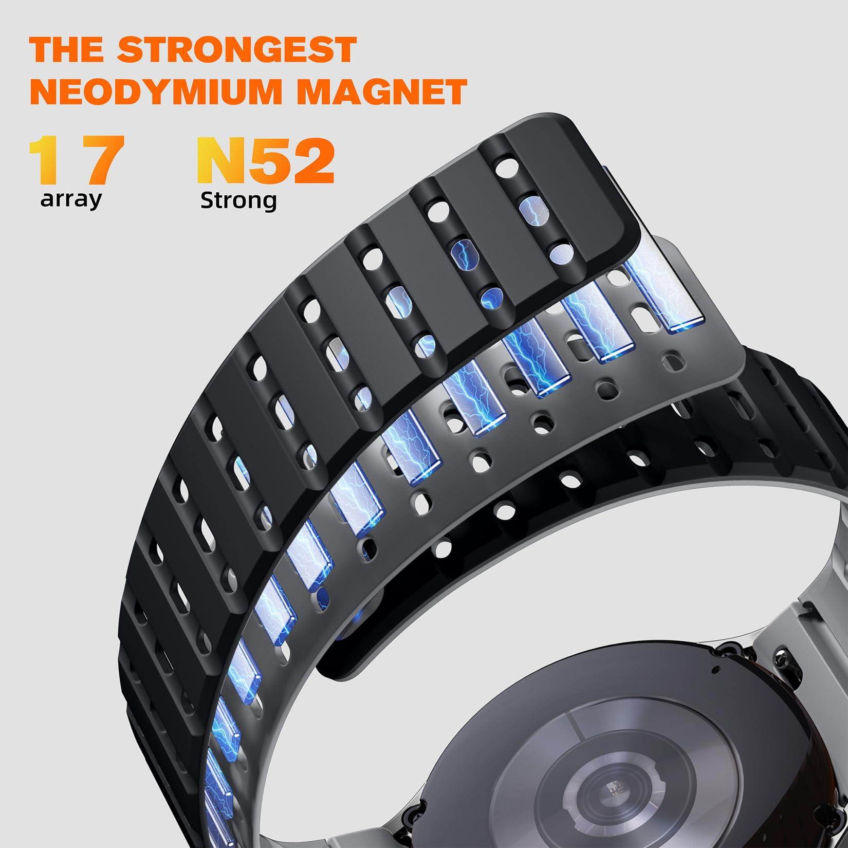 Bandletic Magnetic Silicone Band Compatible with Samsung Galaxy Watch 7 6 5 4 FE 40mm 44mm/for Galaxy Watch 6 4 Classic 43mm 47mm 42mm 46mm/Watch 5 Pro 45mm, 20mm No Gap Sport Strap for Men Women - Image 3