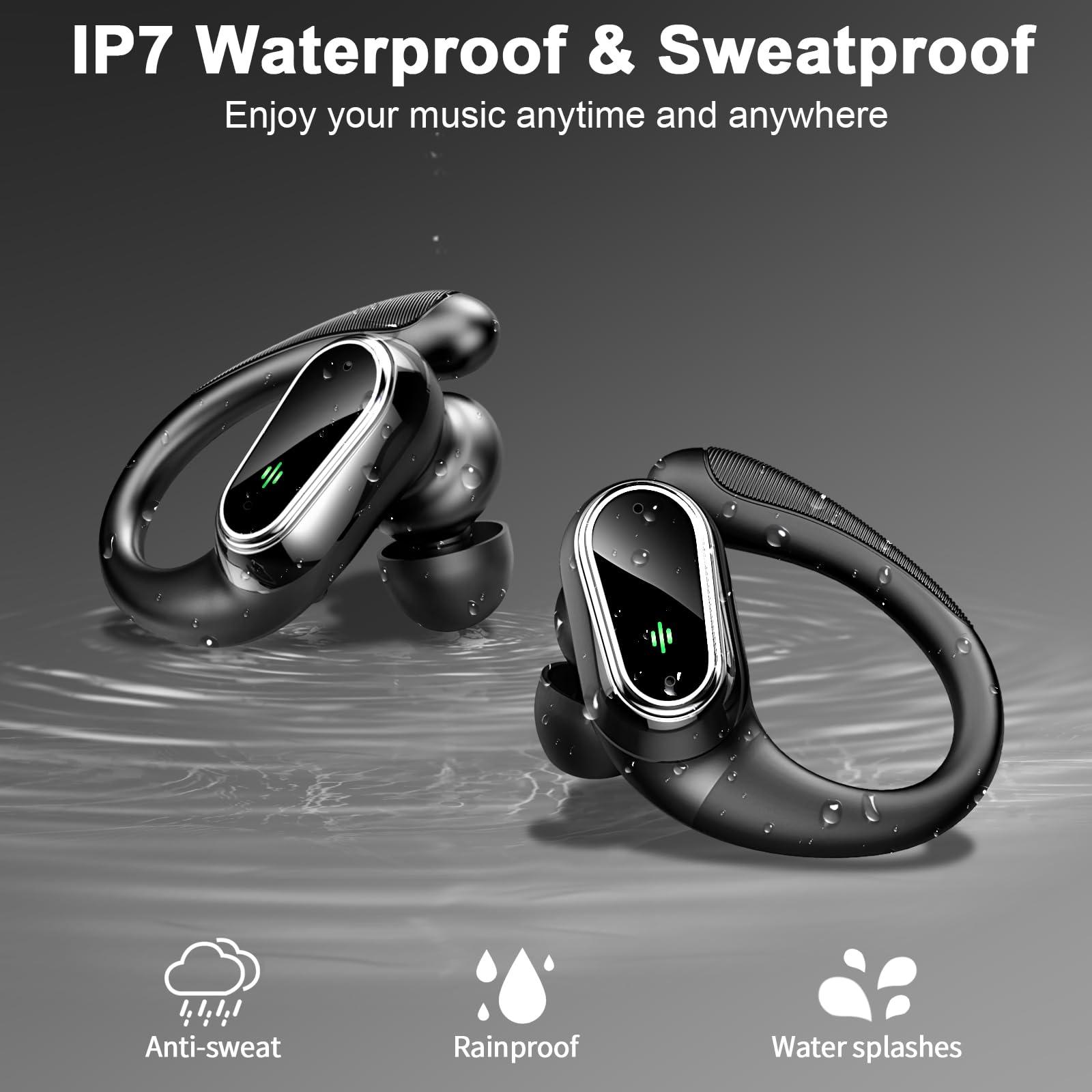 Wireless Earbuds Bluetooth Headphones, Bluetooth Earbuds Stereo Deep Bass, 50hrs Playtime Over Ear Buds and Noise Canceling Mic, Digital Display, IPX7 Waterproof Earphone for Sports/Workout/Running - Image 5