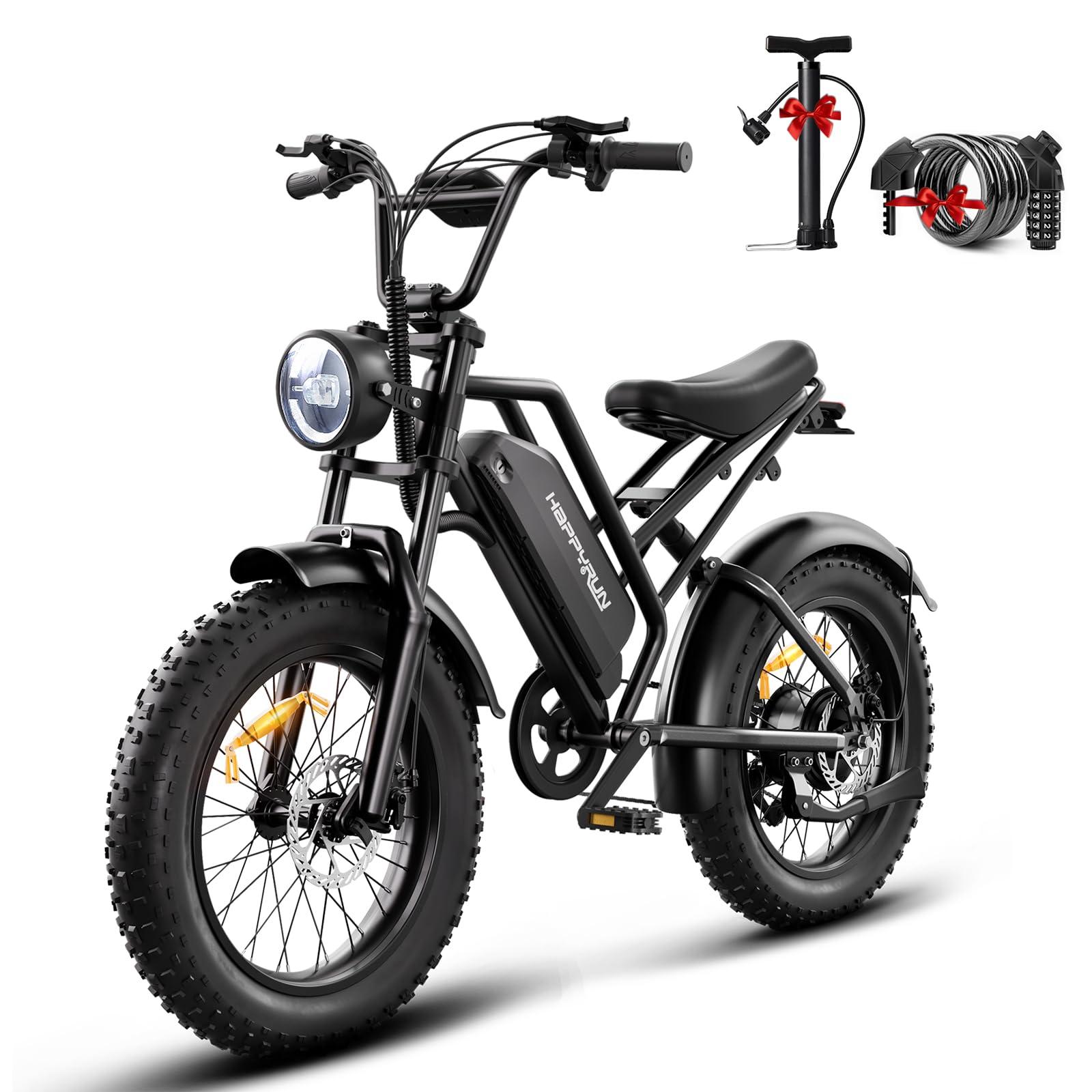 HAPPYRUN Electric Bike for Adults Peak 2000W/1500W Ebike 48V 18Ah Removable Battery E-Bike 60+ Mile 32MPH Top Speed Electric Motorcycle - All Terrain Fat Tire Electric Bike
