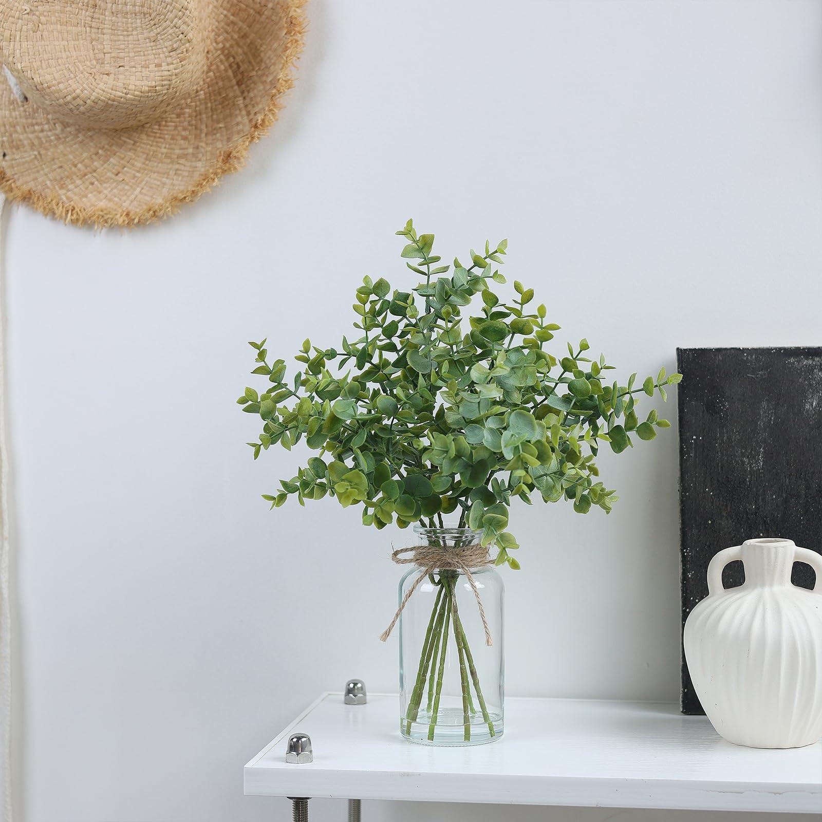Zheart Fake Eucalyptus Stems in Glass Vase with Faux Water,14" Artificial Plants Eucalyptus Leaves for Shelf Desk Bathroom Farmhouse Room Coffee Table Home Decor (Sage Green) - Image 6