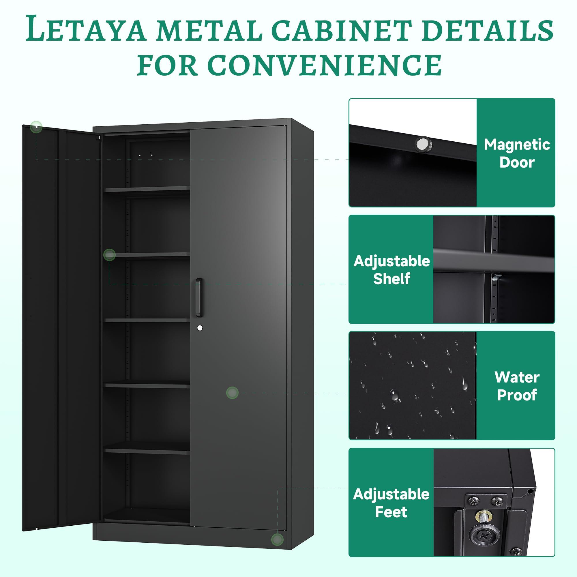 Letaya Metal Storage Cabinets with Lock Doors,Tall Locker Organizer Steel Garage Cabinets, 5 Adjustable Layers Shelves for Home, Office, Warehouse,Tool,Industrial(Black) - Image 7