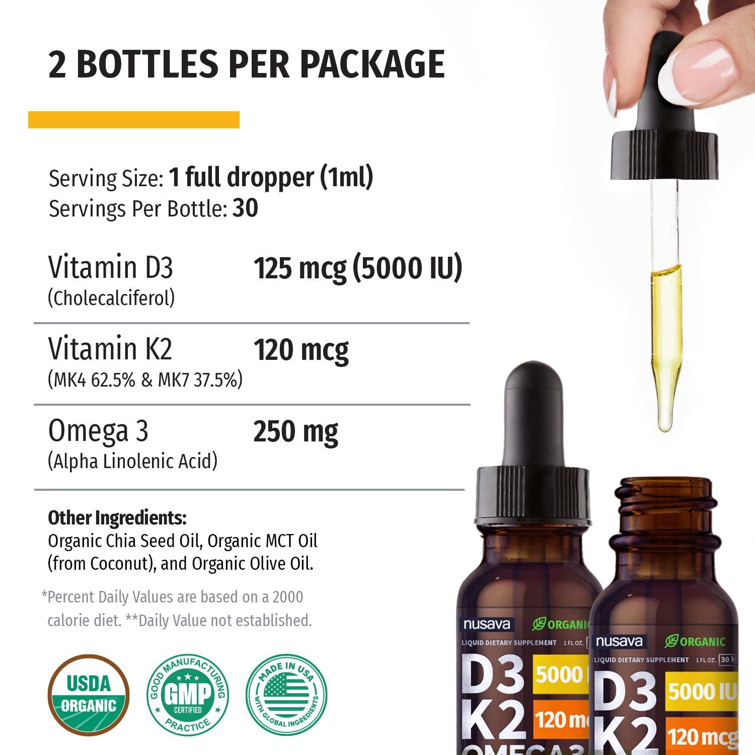 (2 Pack) Organic Vitamin D3 K2 Drops with MCT Oil, Omega 3, 5000 IU - Vitamin D Liquid, No Fillers, Non-GMO D3 for Body’s Defenses and Faster Absorption, Unflavored, 2 Fl Oz - Image 8