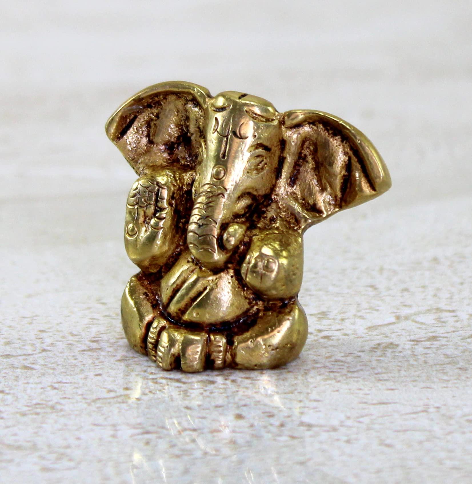 eSplanade Brass Ganesha Idol - 1.2 inches (Small Size) | Home Decor | Ganesh Ganesha | Bal Ganesh | Ganpati Ganapati Murti Statue (Antique) - Image 5