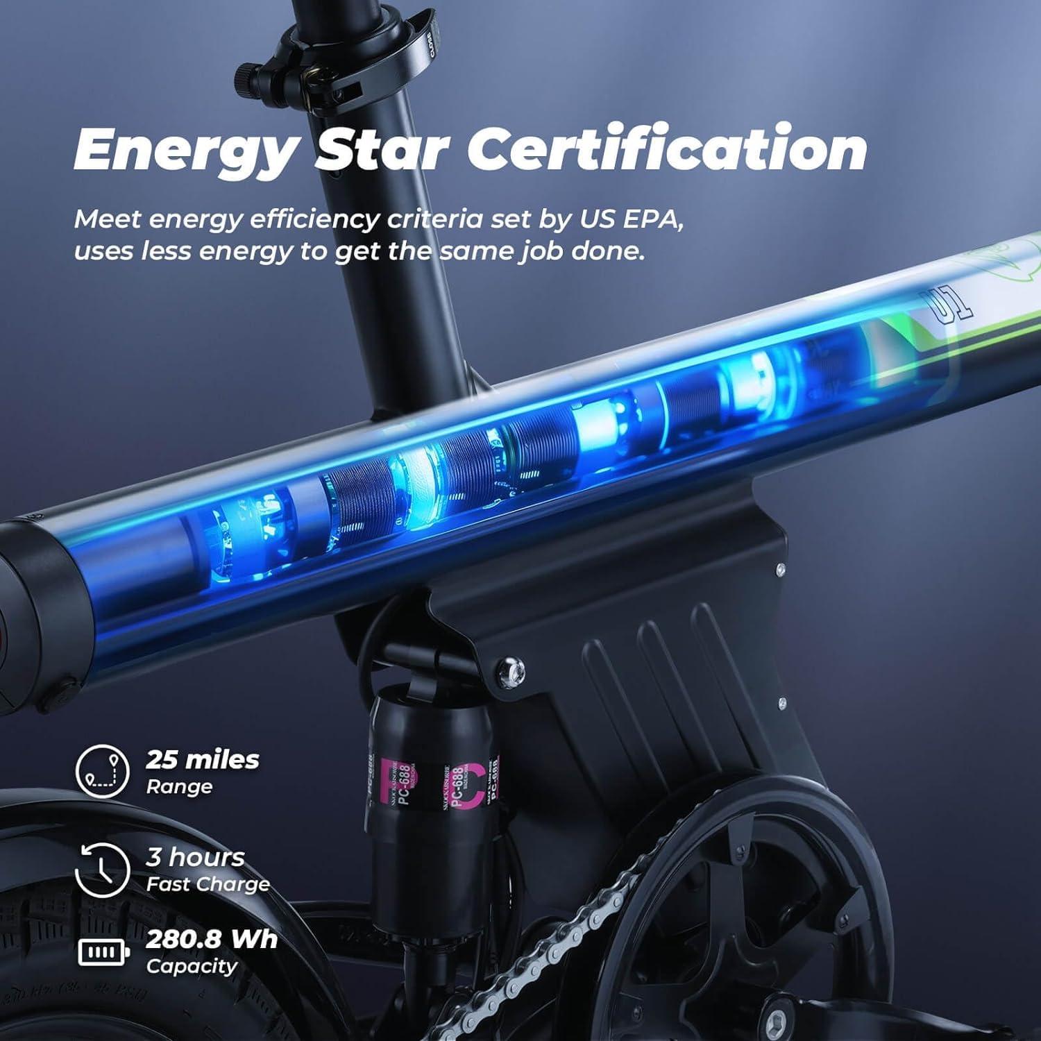 isinwheel Electric Bike for Adults with Basket, 500W Motor, 20 mph Folding Ebike, 14"/16" Adult Electric Bicycles with Smart Uphill, 280.8Wh/374.4Wh Battery, Mini E Bikes for Adults and Teens - Image 4