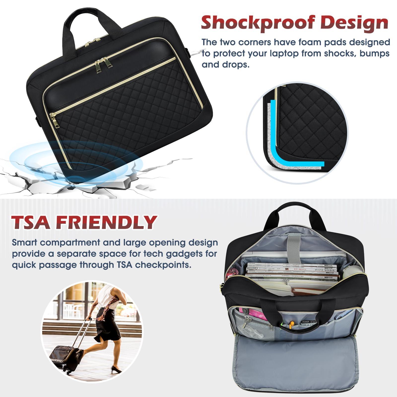 NEWHEY Laptop Bag 17.3 Inch Laptop Briefcase for Women Men Waterproof Shoulder Messenger Bag Large Computer Bag for Business Office Work College, Black - Image 4