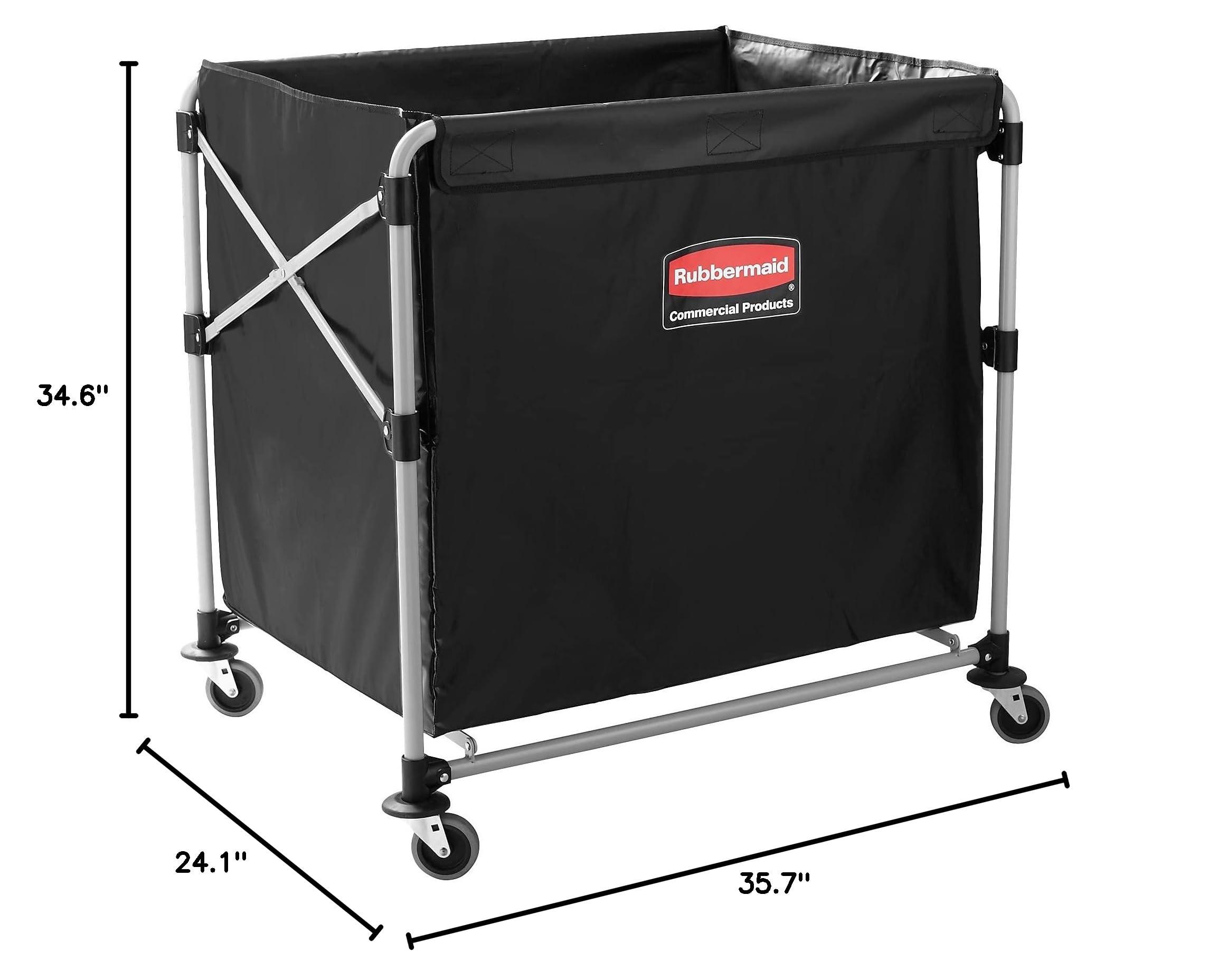 Rubbermaid Commercial Products, Collapsible X Cart, Black, Steel 8 Bushel Bin, Commercial Laundry Cart with Wheels for Hotel/Nursing Home/Home/College Easily Move Laundry/Supplies/Groceries - Image 9