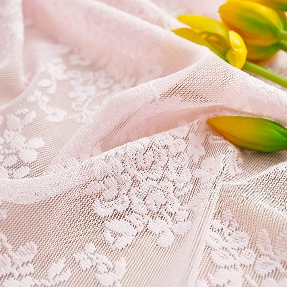 YJ YANJUN Sheer Pink Curtains for Girls Bedroom Vintage Light Pink Floral Lace Curtains Short Window Curtains 63 inch Length Princess Room Girls Room Valentine's Decor 2 Panels 52 x63 Inch - Image 8