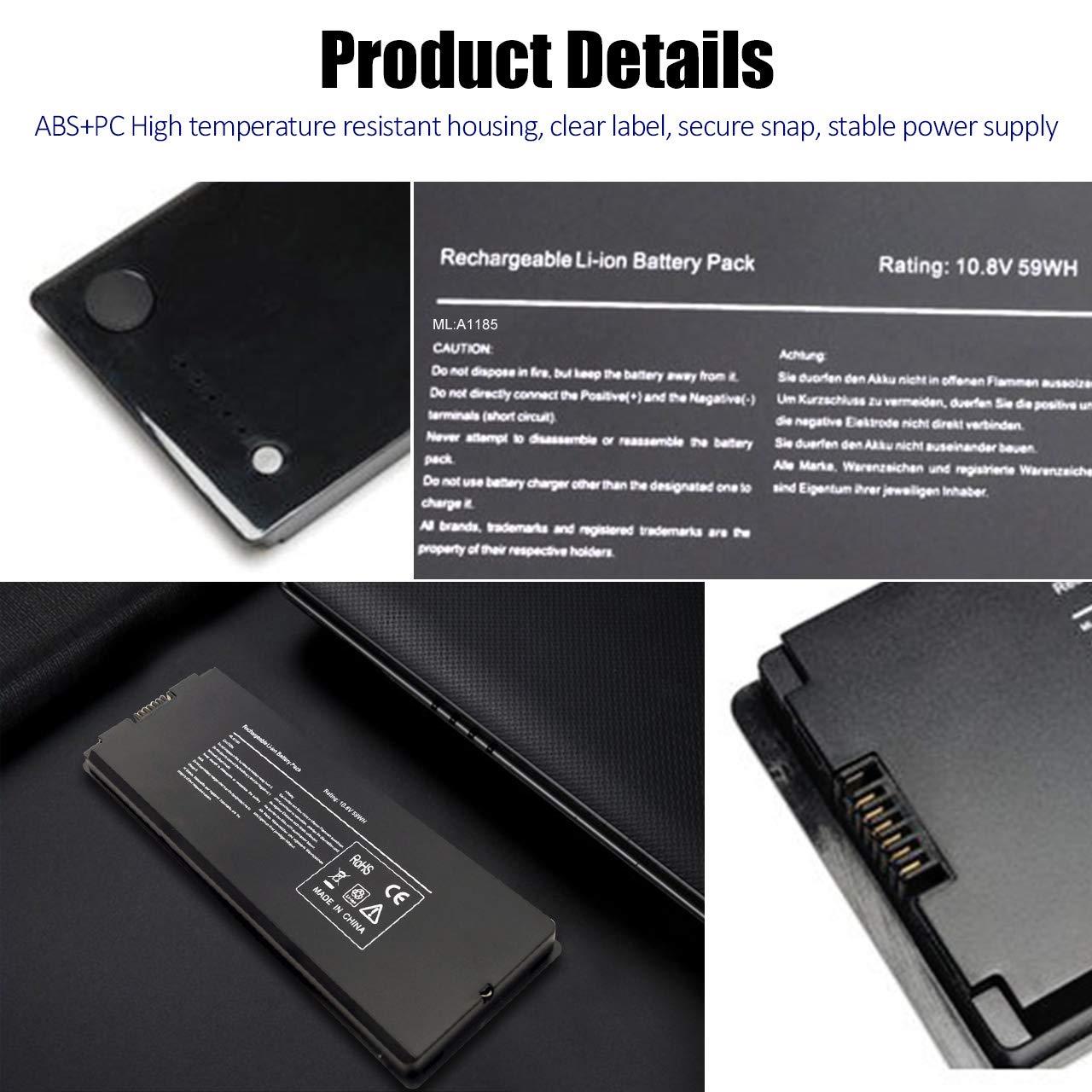 SOLICE New A1185 A1181 Laptop Battery for Apple MacBook 13" A1185 A1181 MA561 MA561FE/A MA561G/A MA561J/A [10.8V 59Wh Black] - Image 3