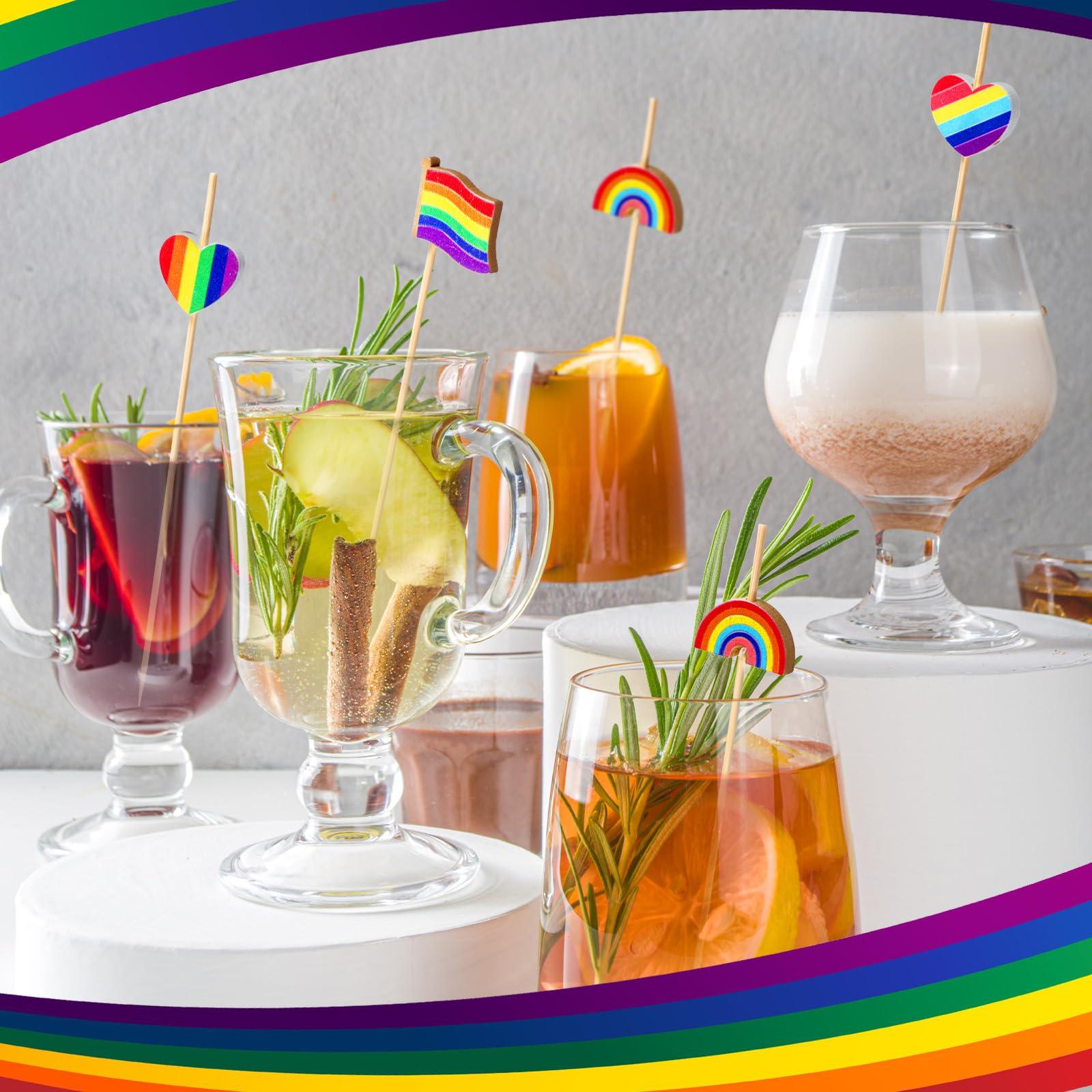 Blushtier 400 Pcs Rainbow Cocktail Picks 4.7 Inch LGBT Pride Bamboo Toothpicks for Appetizers Food Drinks Gay Pride Cocktail Skewers for LGBT Theme Party Supplies - Image 5