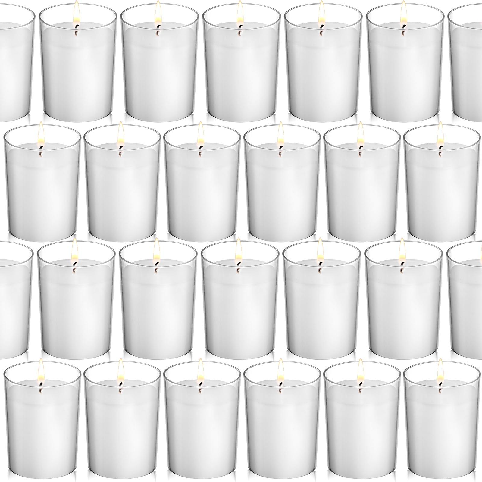 flamecan (Set of 24) Votive Candles, Unscented White Wax, for Wedding, Birthday, Party, Spa, Holiday, Home Decoration (15 Hour Burn Time)