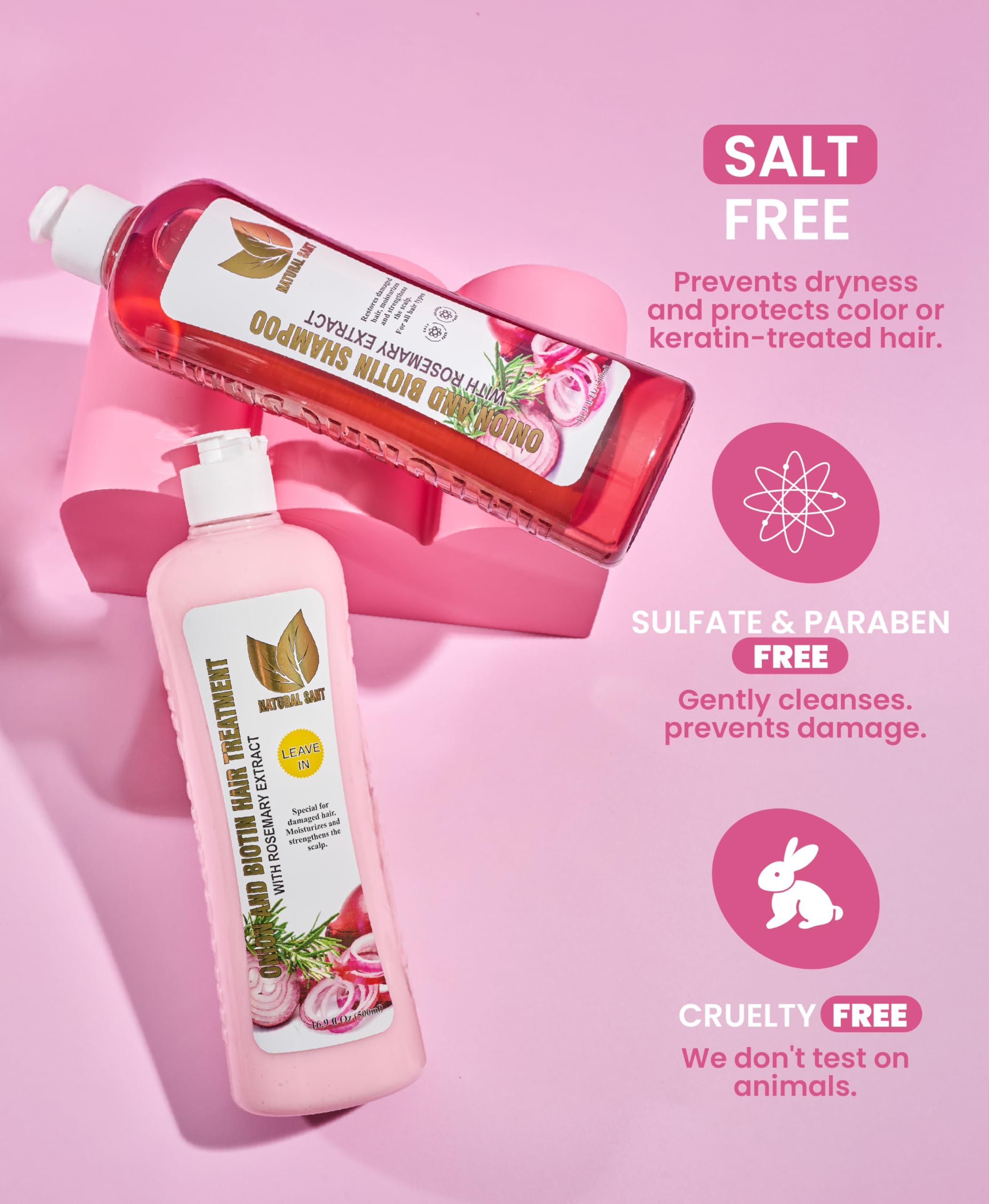 NATURAL SANT - Onion Biotin and Rosemary Shampoo & Treatment Set for Stronger, Thicker and Longer Hair - Soft and Shine, Hair Loss and Thinning Hair, Growth Shampoo, Paraben Free, Silicone Free - Image 5