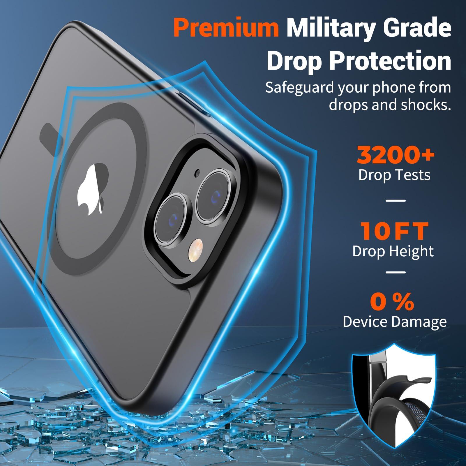 SUPFINE Magnetic for iPhone 14 Case & iPhone 13 Case (Compatible with MagSafe)(Military Grade Drop Protection) Slim Translucent Matte Shockproof Phone Cover,Black - Image 3