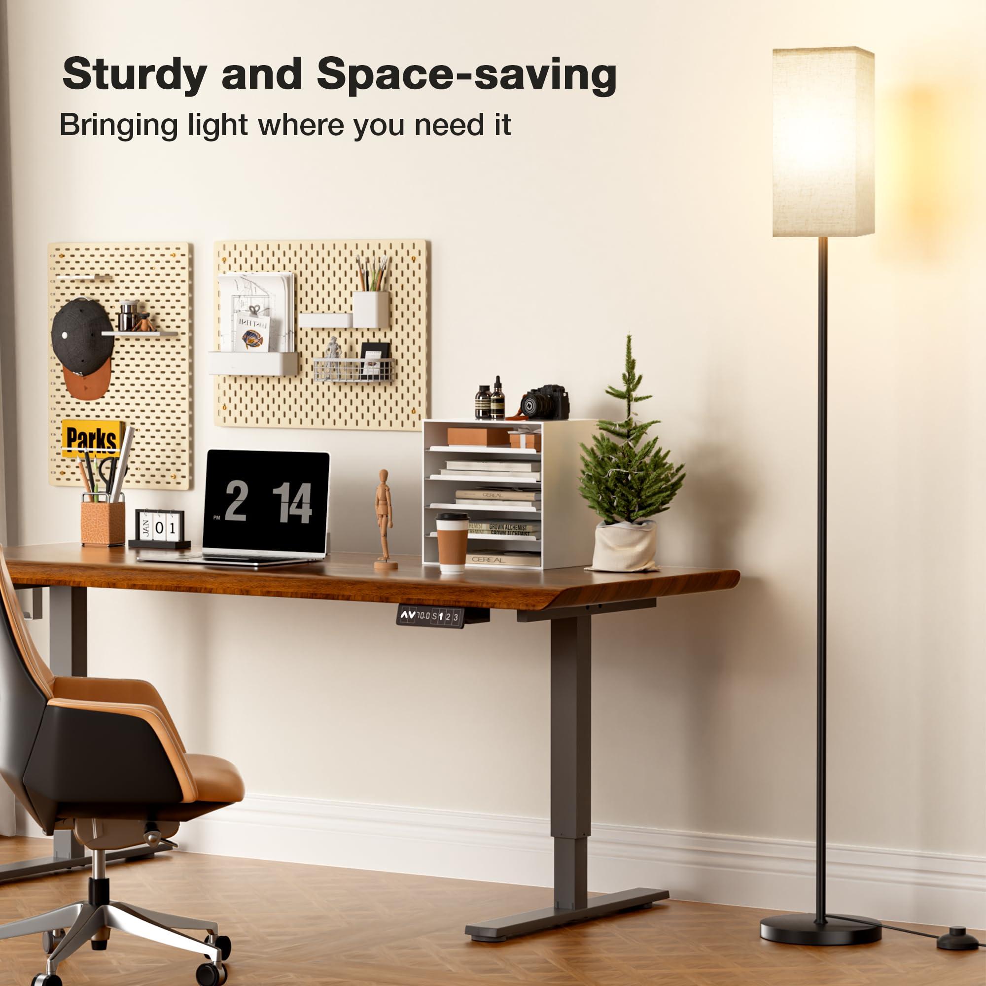 Ambimall Floor Lamps for Living Room & Remote Control, 9W Stepless Dimmable Bulb, Foot Switch, 64'' Tall Standing Lamp, Beige Lampshade(Black) - Image 6