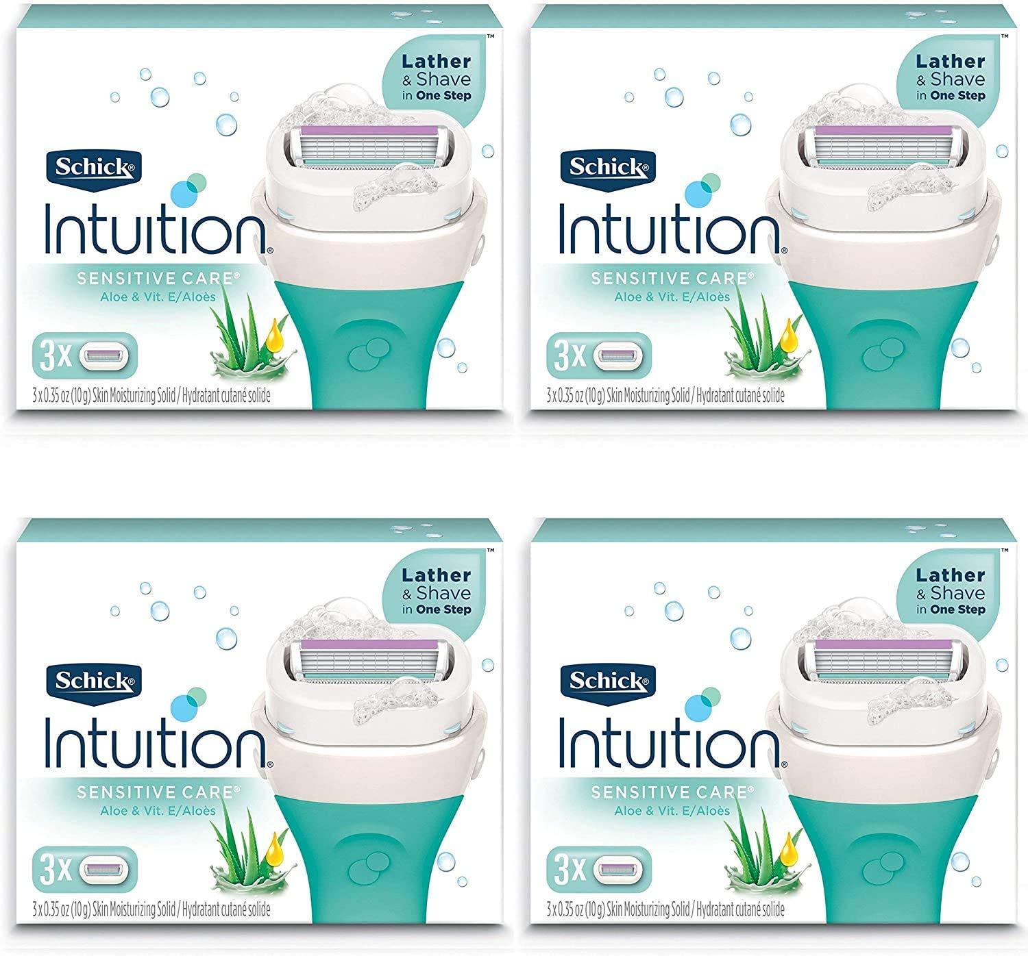 Schick Intuition Pure Nourishment Womens Razor Refills with Coconut Milk and Almond Oil, 3 Count (Pack of 4)