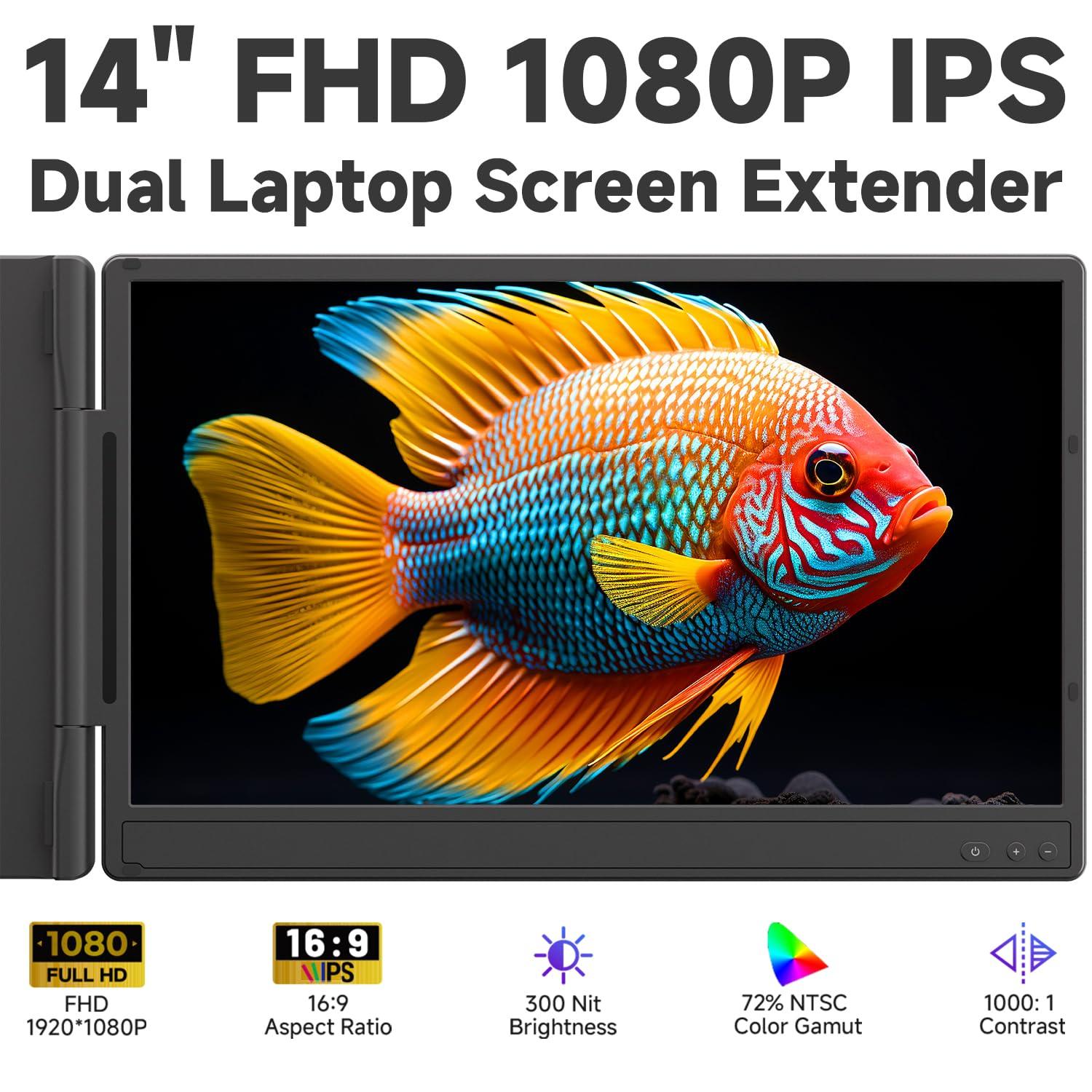 KOJOM Laptop Screen Extender 14-inch – Upgraded 1080P FHD IPS Dual Laptop Monitor Extender Plug & Play Portable Monitor with Adjustable Stand Compatible with Windows Mac Chrome 13”-17” Laptop - Image 2