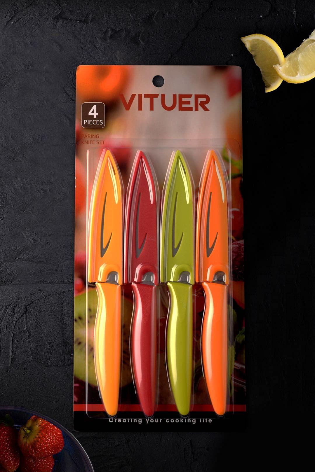 VITUER Paring knife, 4PCS Paring knives (4 Knives and 4 Knife cover), 4 Inch Peeling Knife, Fruit and Vegetable Knife, Ultra Sharp Kitchen Knives, German Steel, PP Plastic Handle - Image 7