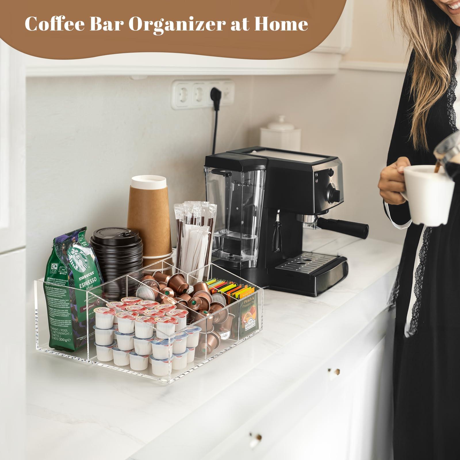 BEYGORM Acrylic Coffee Bar Station Organizer for Countertop,Office Breakroom Clear Snack Tea Storage Accessories Holder for Kcup Pod Condiment Cup Sugar Creamer Syrup, Coffee Gift for Coffee Lovers - Image 6