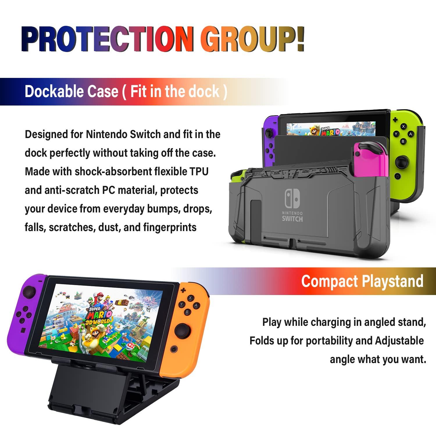 Deruitu Switch Accessories Bundle Compatible with Nintendo Switch, Kit with Carrying Case, Screen Protector, Compact Playstand, Game Case, Joystick Cap, Charging Dock,Steering Wheel, (18 in 1) - Image 4