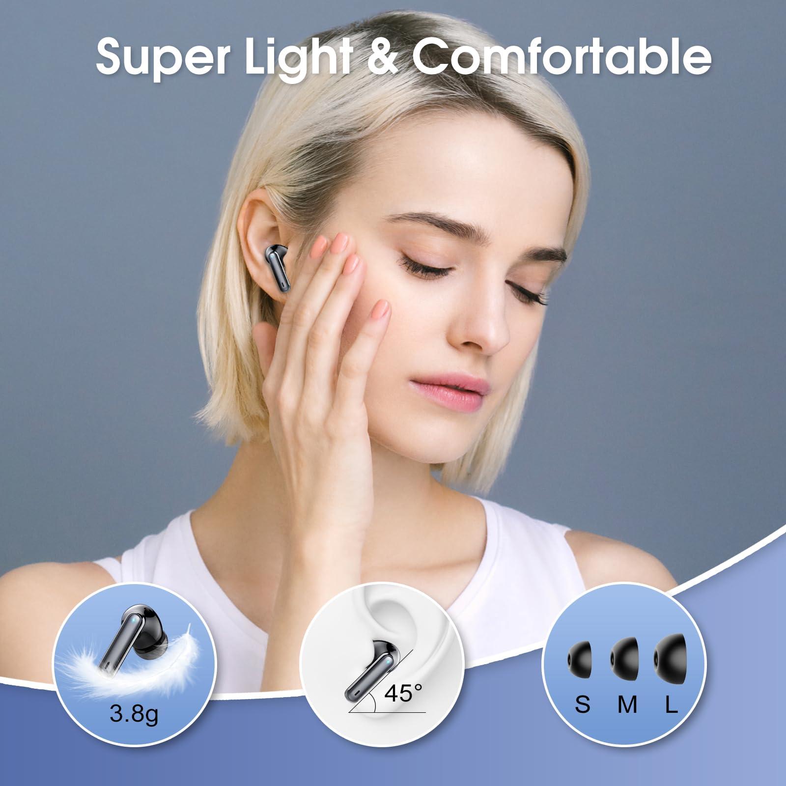 Wireless Earbuds, 2025 Bluetooth 5.4 Headphones in Ear with Stereo Deep Bass, 40H Bluetooth Ear Buds with 4 ENC Noise Cancelling Mics, IP7 Waterproof Earphones Hands-Free Calls Dual LED Display USB-C - Image 5
