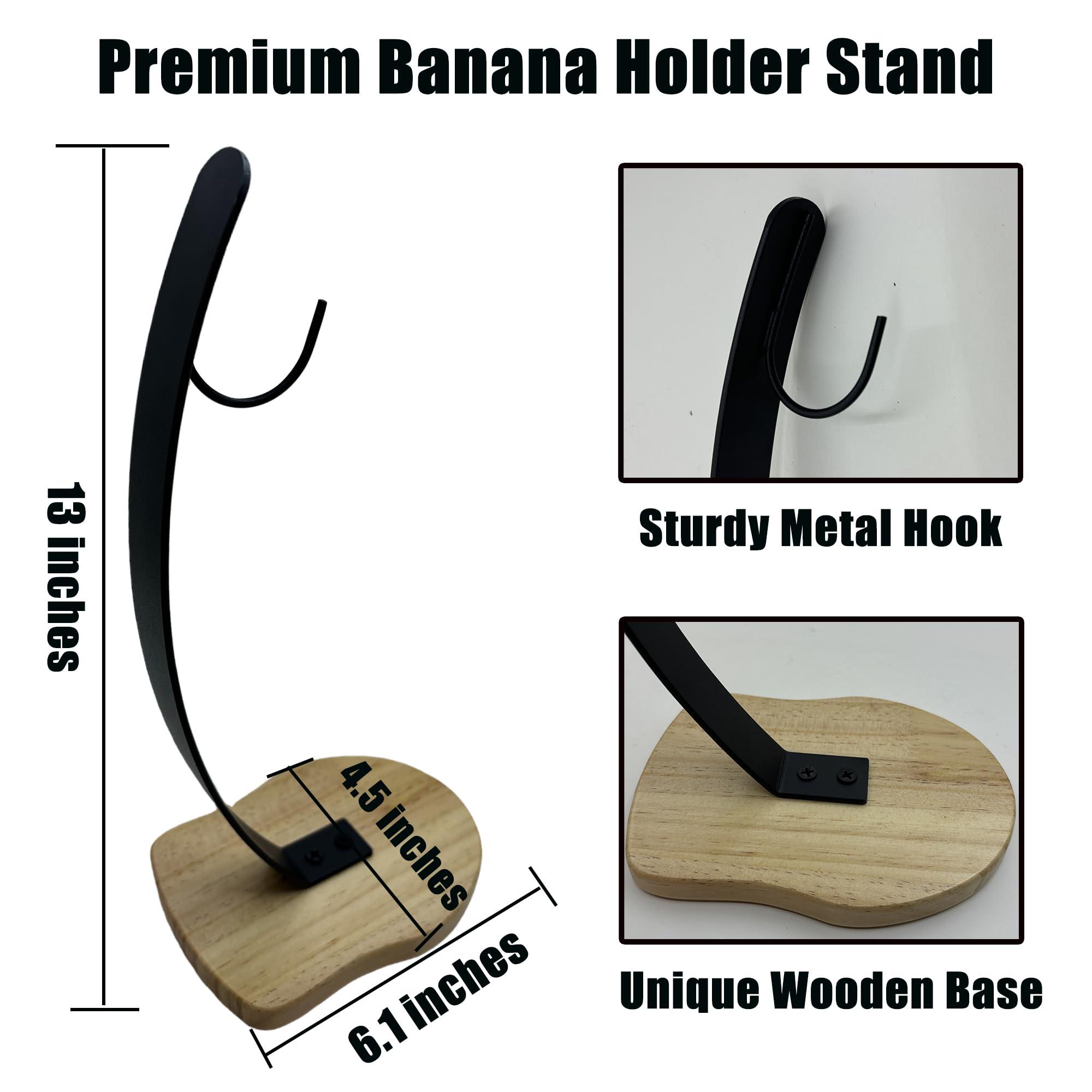Premium Banana Holder Stand with Unique Wooden Base & Sturdy Metal Hook – Stylish Banana Hanger for Fresh Fruit/White Elegant Gift for Adult/stocking stuffers for Men/Women - Image 2