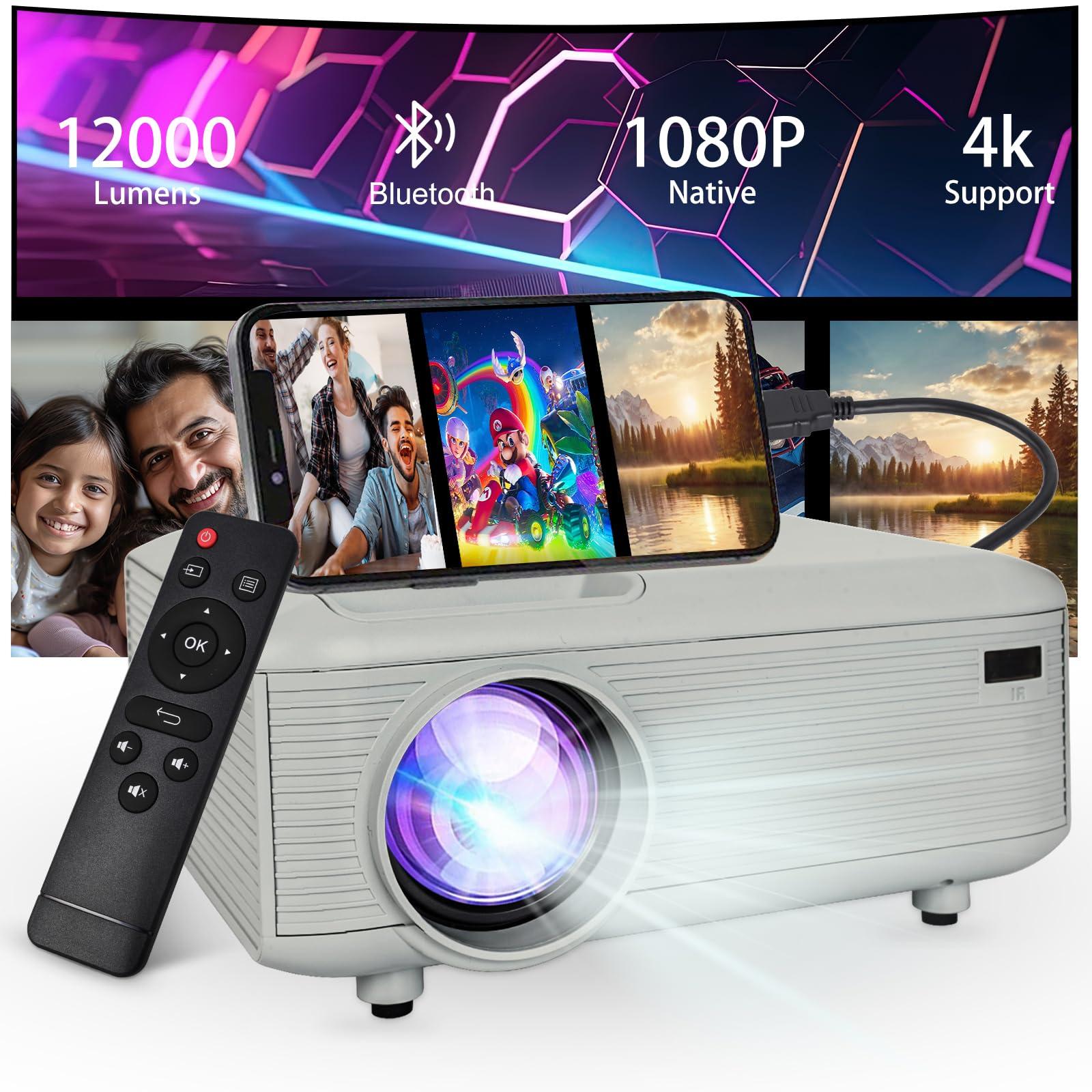 Mini bluetooth Projector(Phone HDMI Cable Included)Support 4K Native 1080P Portable Movie Projectors,outdoor small Projector,room wall Projector Compatible with Android/iOS/Windows/TV Stick/HDMI/USB