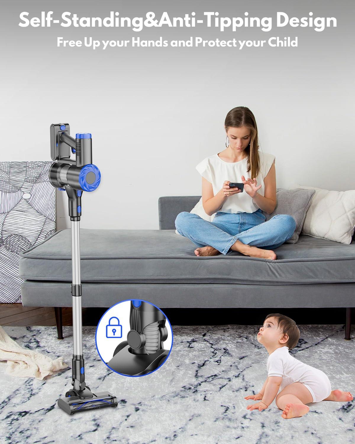 AIRDIYA Cordless Vacuum Cleaner, Power Suction Stick Vacuum Cleaners with 2200 mAh Battery,8-in-1 Lightweight Self-Standing, 35 Mins Runtime for Home Hard Floor Low-Pile Carpet Pet Hair - Image 6