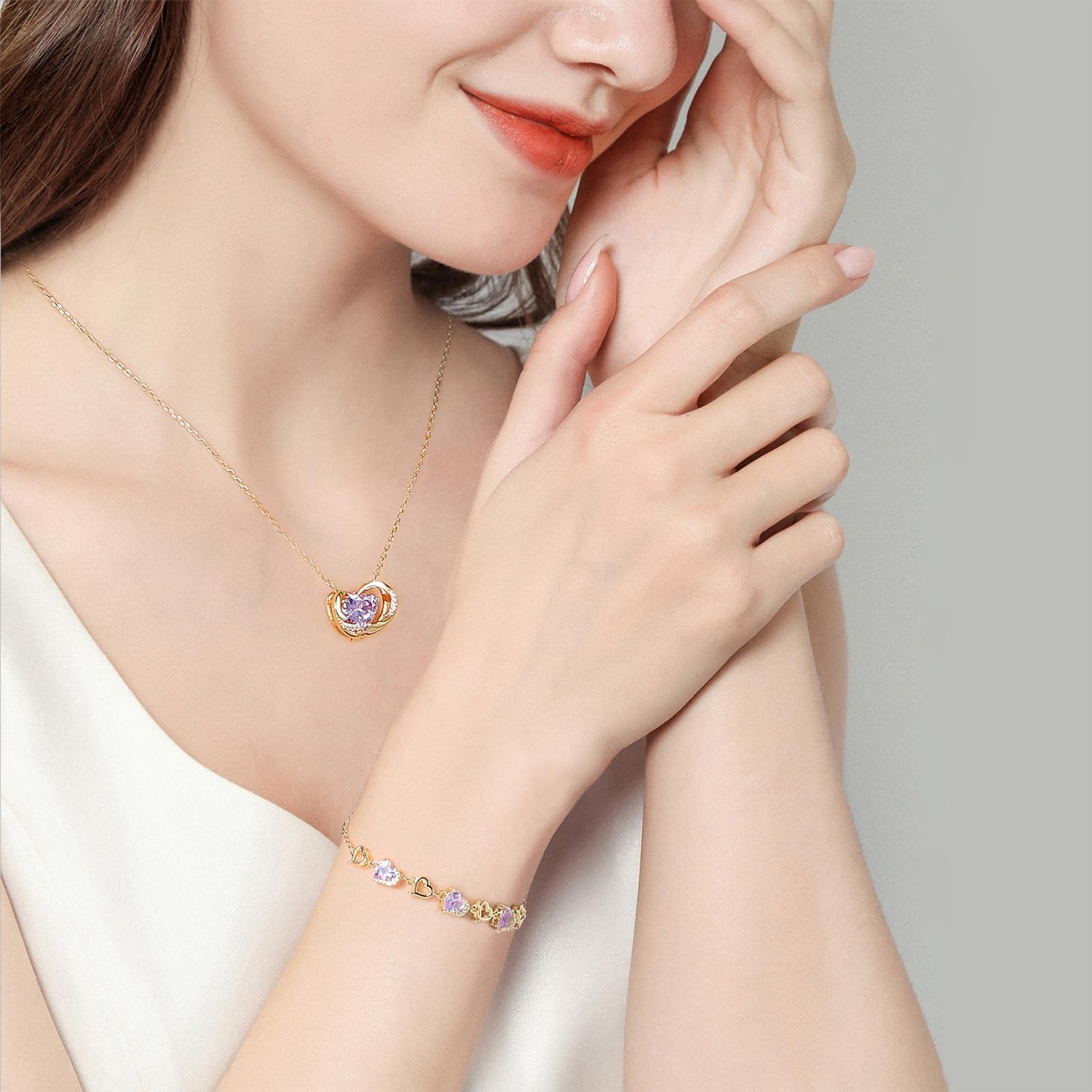 S.L JEWELERY S Heart Bracelet for Women Copper,Purple Bracelet for Mother Wife Sister Wedding Birthday Mother's 7.5" Chain - Image 3