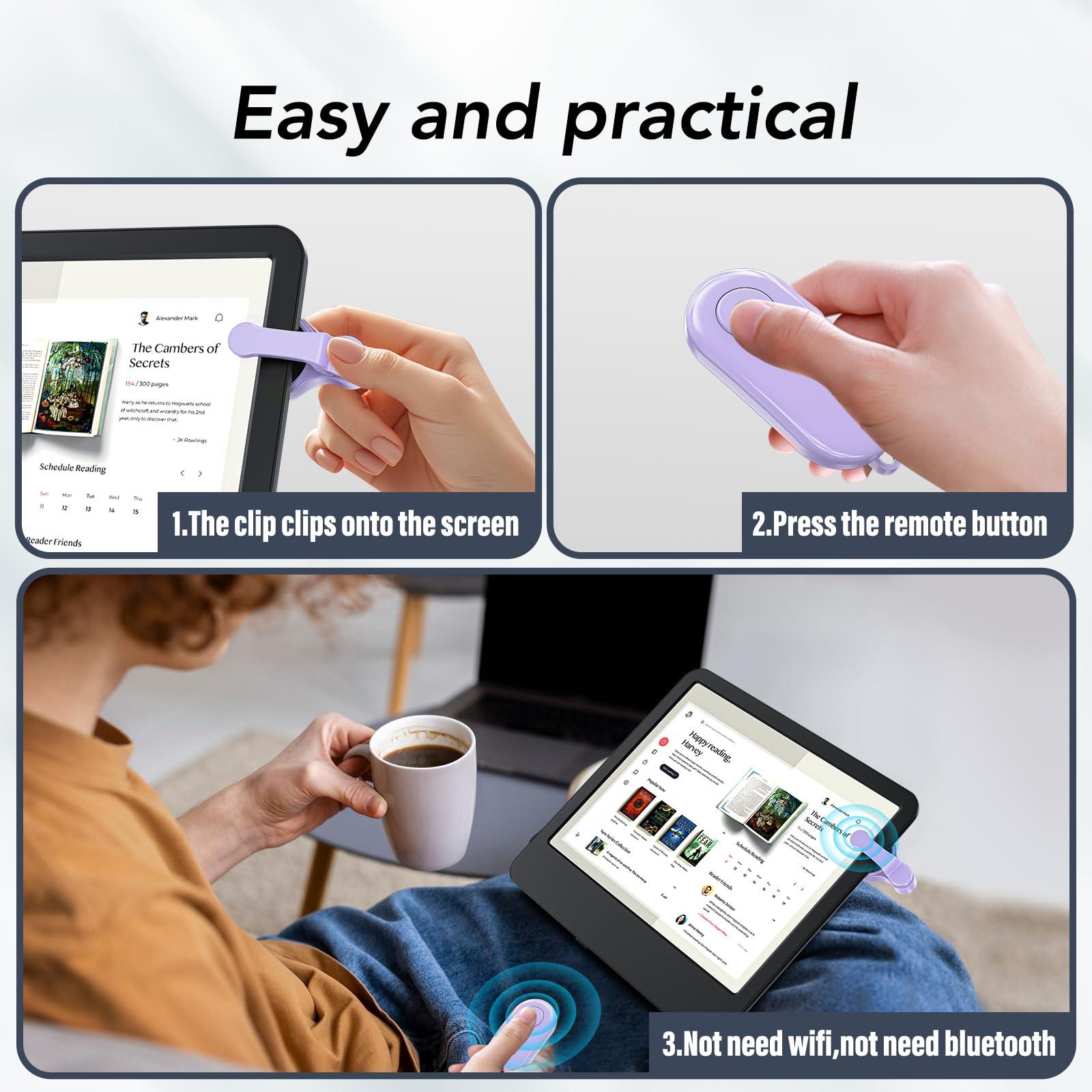 Remote Control Page Turner for Kindle Paperwhite Oasis Kobo eReaders,Kindle Clicker Page Turner Accessories for iPhone,iPad, Android Tablets Reading Novels,Camera Video Record&Shutter Selfie (Purple) - Image 5