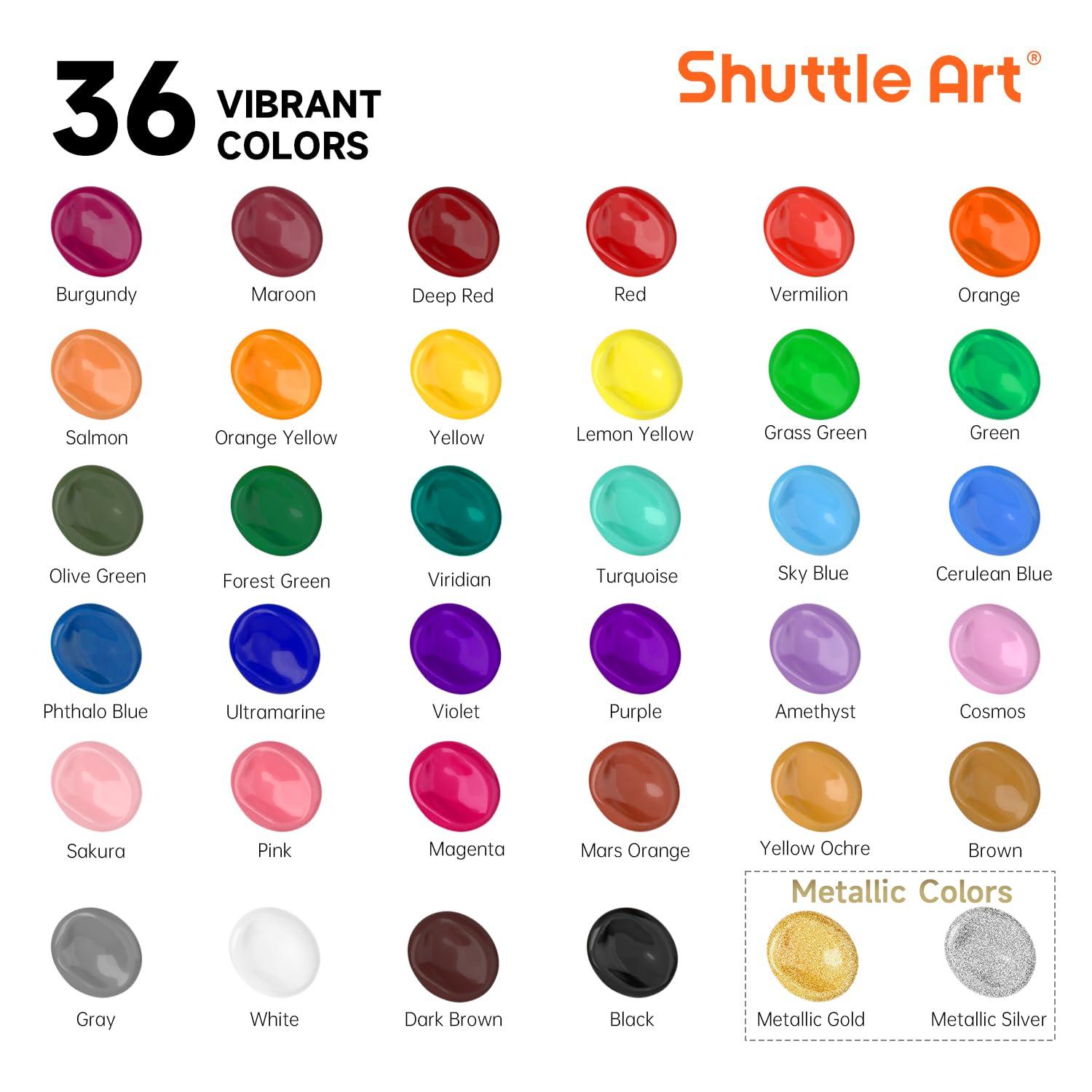 Shuttle Art Acrylic Paint Set, 36 Colors Acrylic Paint with Brushes & Palette, 2oz/60ml Bottles, Rich Pigments Non-toxic for Artists Kids & Adults, Painting on Canvas Rock Ceramic Wood - Image 2