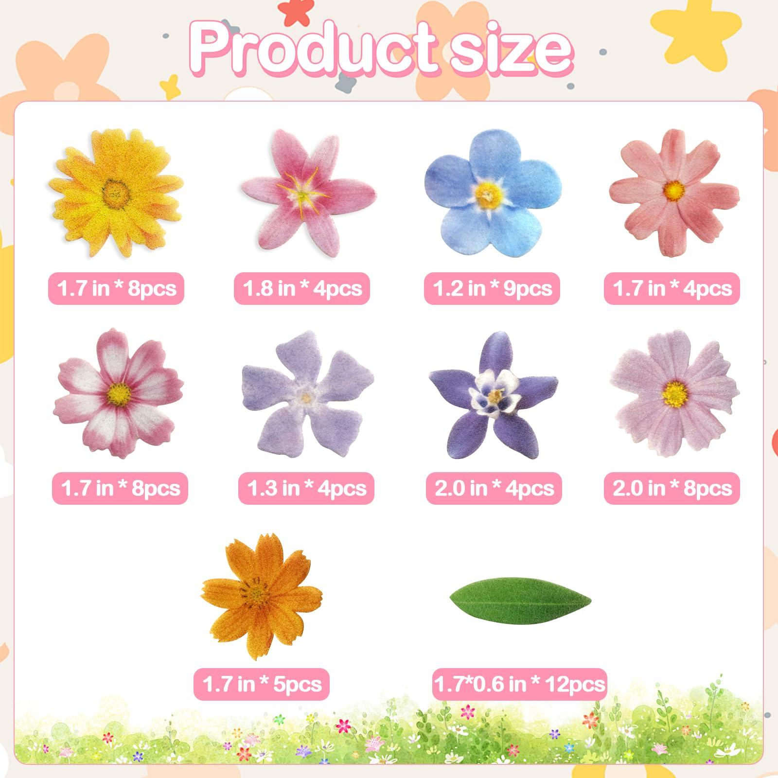 Morofme 60pcs Edible Flower Cake Decorations Wafer Paper Flowers Hawaiian Flower Leaves Cake Decor Daisy Cupcake Topper Mixed Size for Colourful Tropical Themed Baby Shower Birthday Party Supplies - Image 3