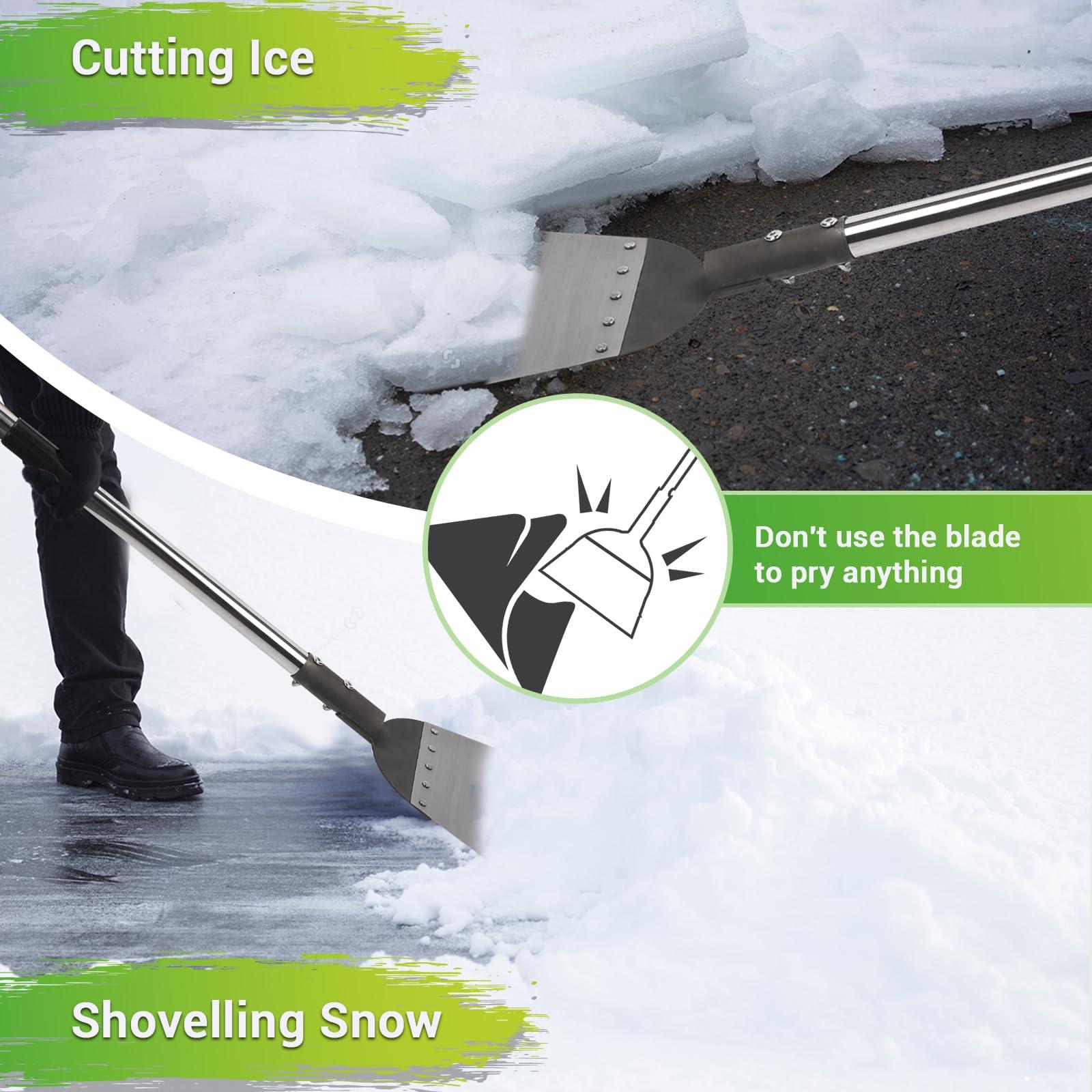 Multifunctional Flat Shovel - Heavy Duty Snow Shovel & Ice Scraper with Long Stainless Steel Handle, Garden Weed Spade for Digging & Lawn Edging - Image 5