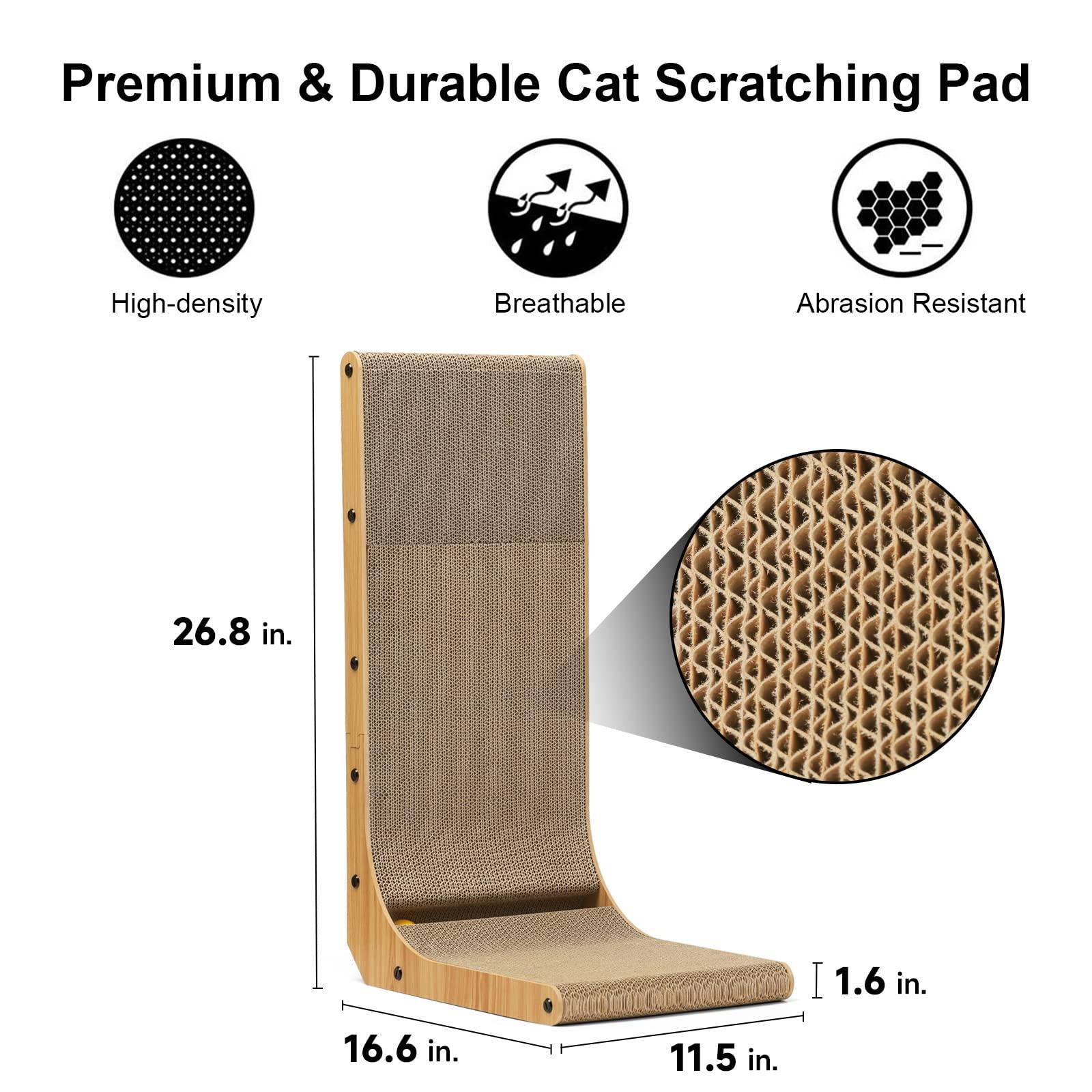 FUKUMARU Cat Scratcher, 26.8 Inch L Shape Cat Scratch Pad Wall Mounted, Cat Scratching Cardboard with Ball Toy for Indoor Cats, Large Size - Image 3