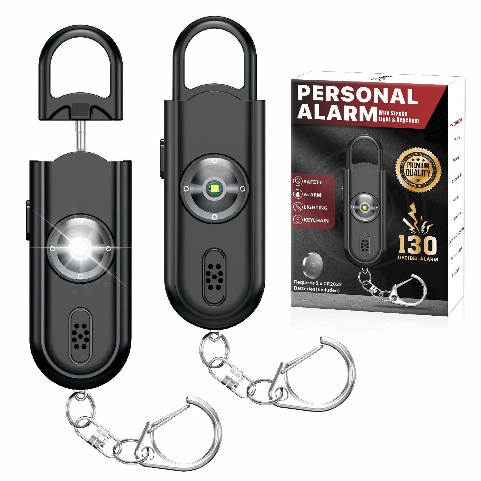 Softvox Personal Safety Alarm Keychain for Women 2PCS -130 dB Loud Siren with SOS Strobe Light, Flashlight, Double Speakers, Safe Defense Key Chain for Girls Kids Elders Emergency Call