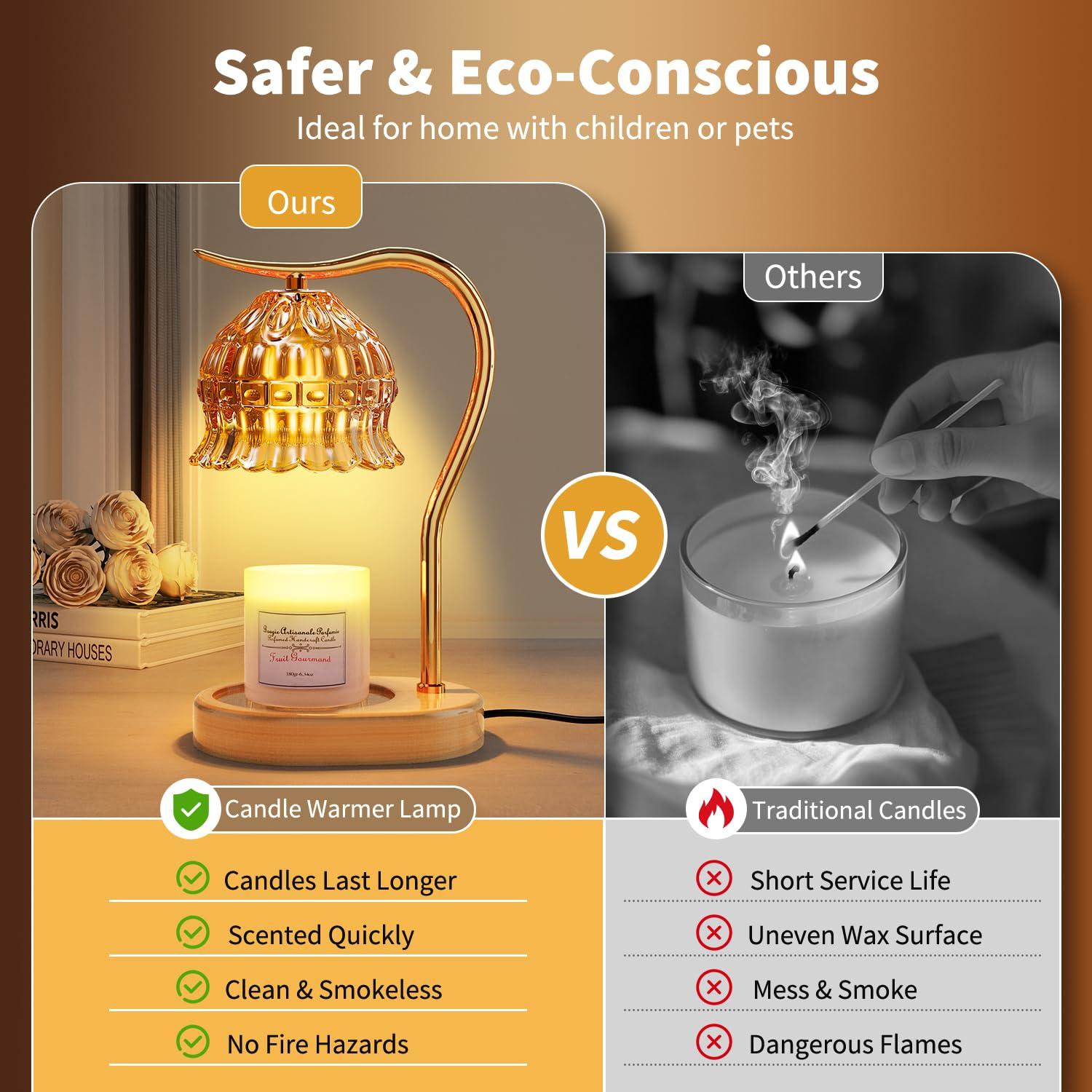 Candle Warmer Lamp with Timer, Vintage Flower Candle Lamp Warmer, Dimmable Electric Lamp Candle Warmer with 2 Bulbs for Scented Jar Candles, House Warming Gifts for Mom Women Home Room Office Decor - Image 3