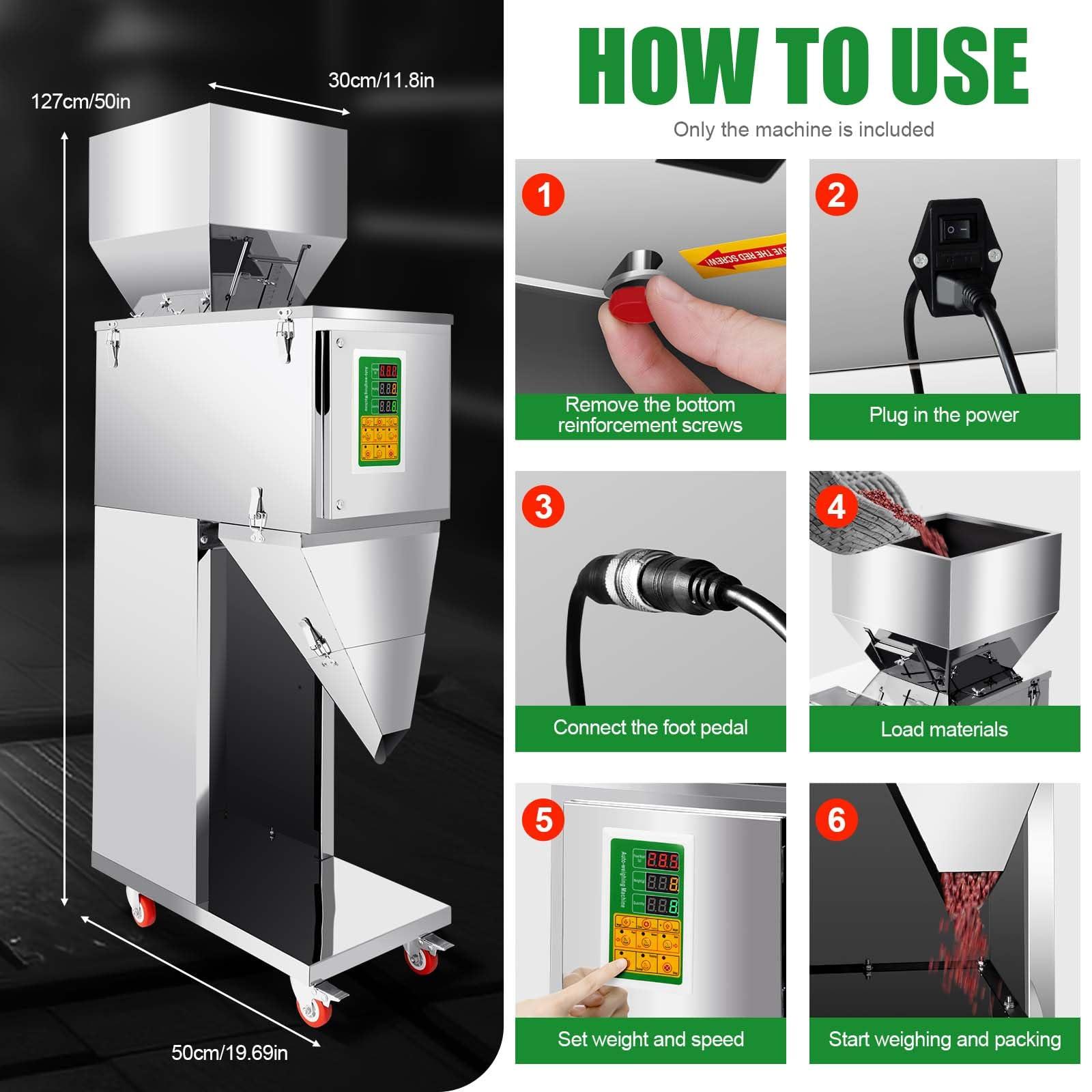 10-999G 110V Powder Filling Dispenser, Fully Automatic Packaging Filler, Stainless Steel Heavy Duty Granule Weigh Filler with Foot Pedal for Seed Grains - Image 7