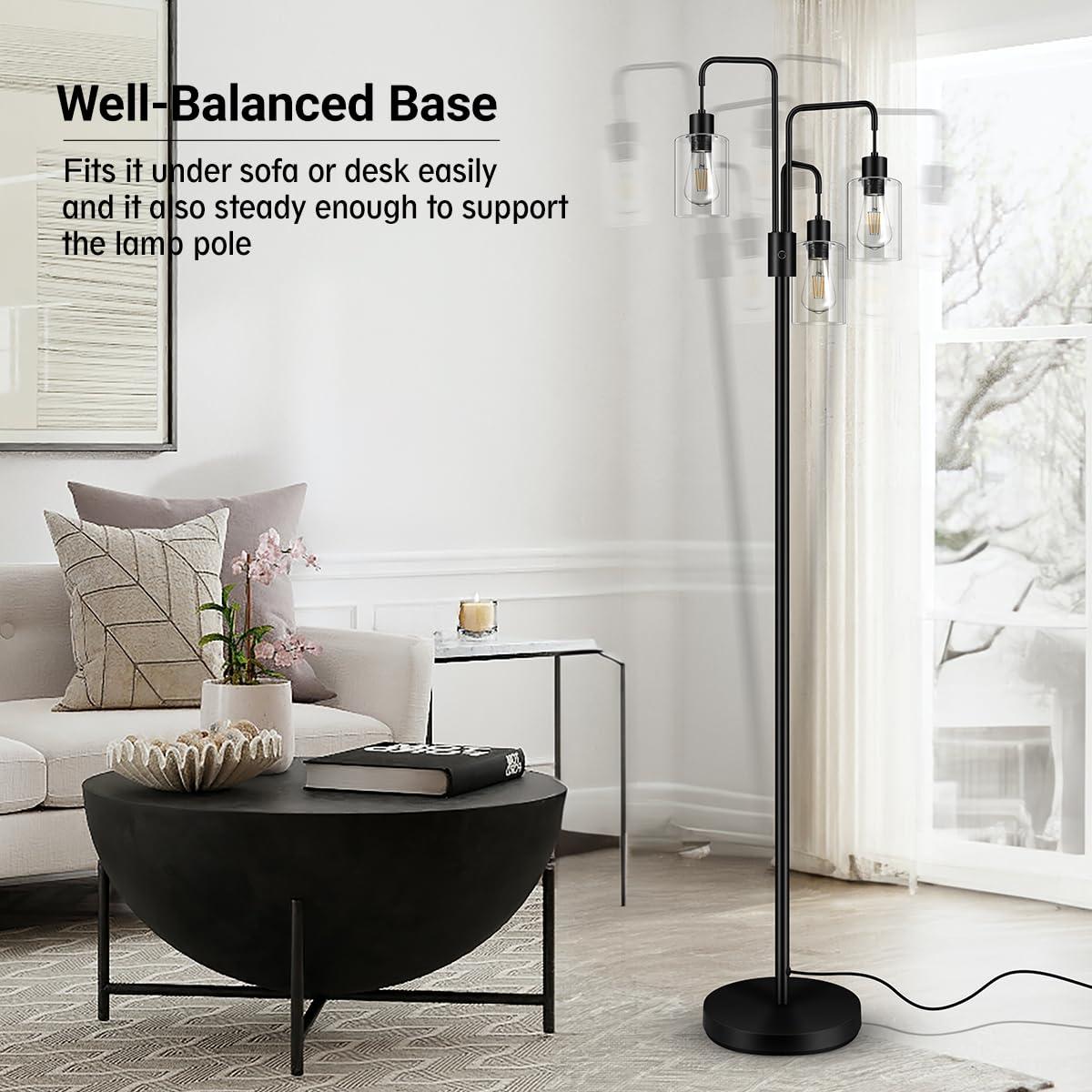 BoostArea Industrial Floor Lamp for Living Room,Glass Lampshade,Modern Stand Up Lamp with 3 Light,Simple Design Floor Lamp for Bedroom, Living Room, Office, Kids Room, Reading - Image 4