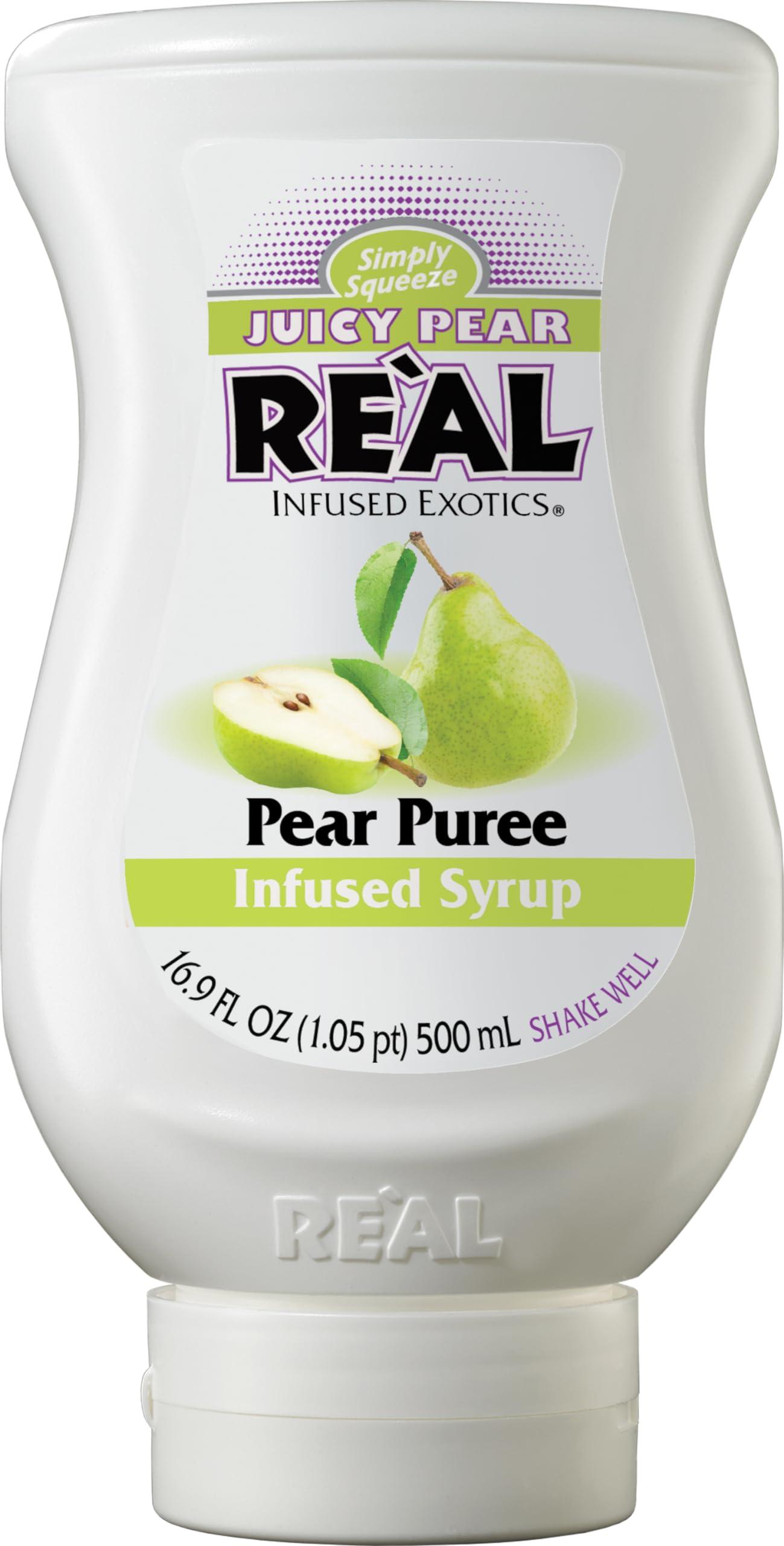 Juicy Pear Reàl Infused Exotics, Pear Puree Infused Syrup, 16.9 FL OZ Squeezable Bottle