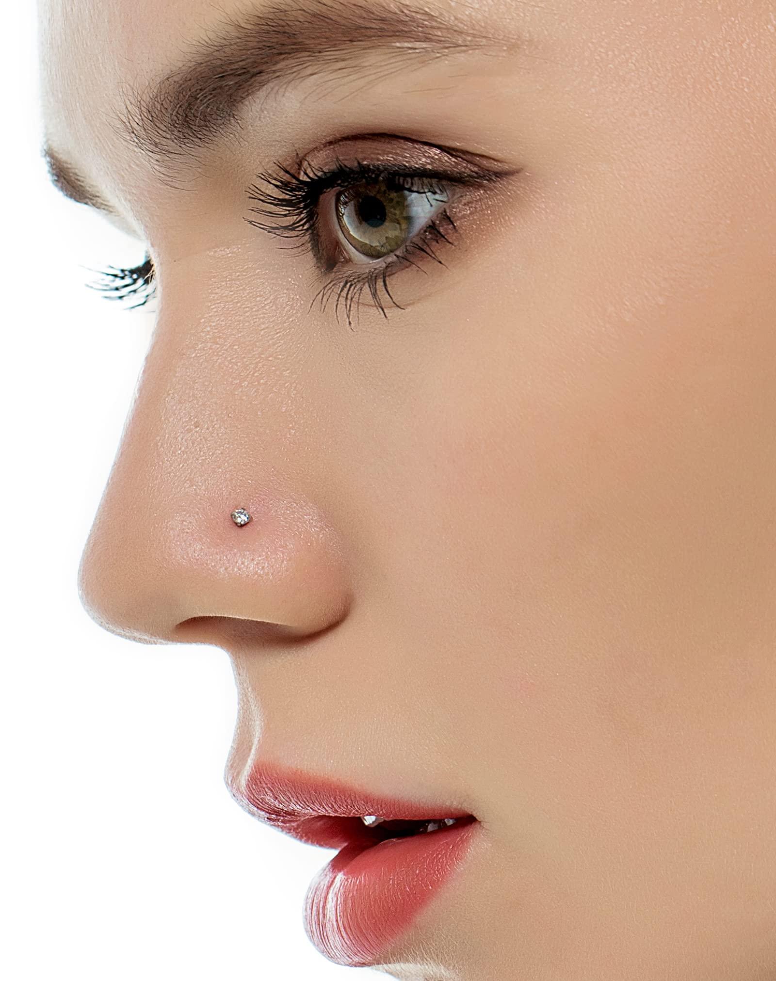 Tornito 20G 10Pcs Stainless Steel L Screw Bone Shaped Nose Studs Rings Square Round CZ Nose Ring Labret Nose Piercing Jewelry for Men Women Silver Tone 1.5mm-2mm-2.5mm-3mm-3.5mm CZ - Image 2