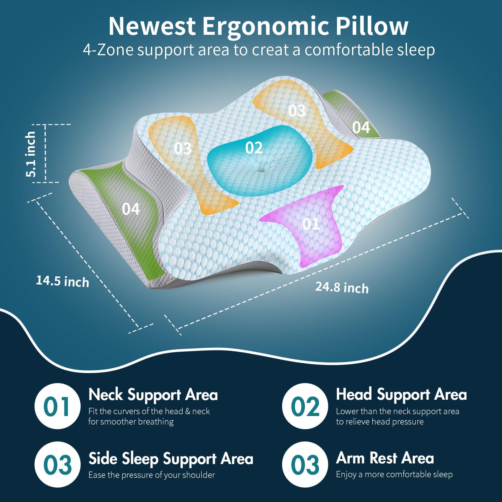 Neck Pillow Cervical Memory Foam Pillows for Pain Relief Sleeping, Contour Pillow for Shoulder Pain, Ergonomic Orthopedic Bed Pillow for Side, Back & Stomach Sleepers with Breathable Pillowcase - Image 2
