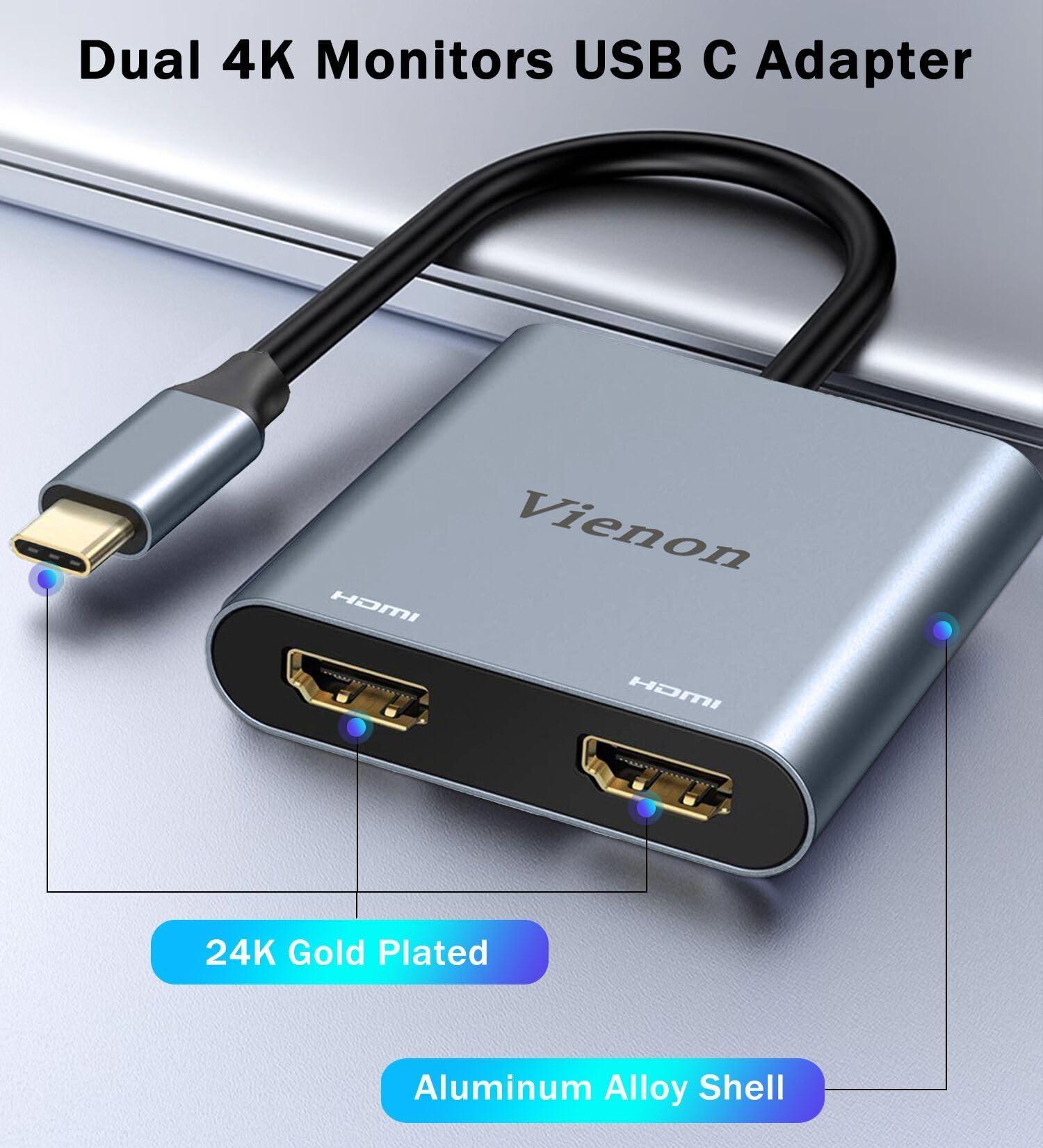 VIENON USB C to Dual HDMI Adapter 4K@60hz, Type C to HDMI Splitter for 2 Monitors, USB C Hub Extend Display for MacBook Air/Pro, XPS, More Laptops with Thunderbolt 3/4 Ports - Image 7